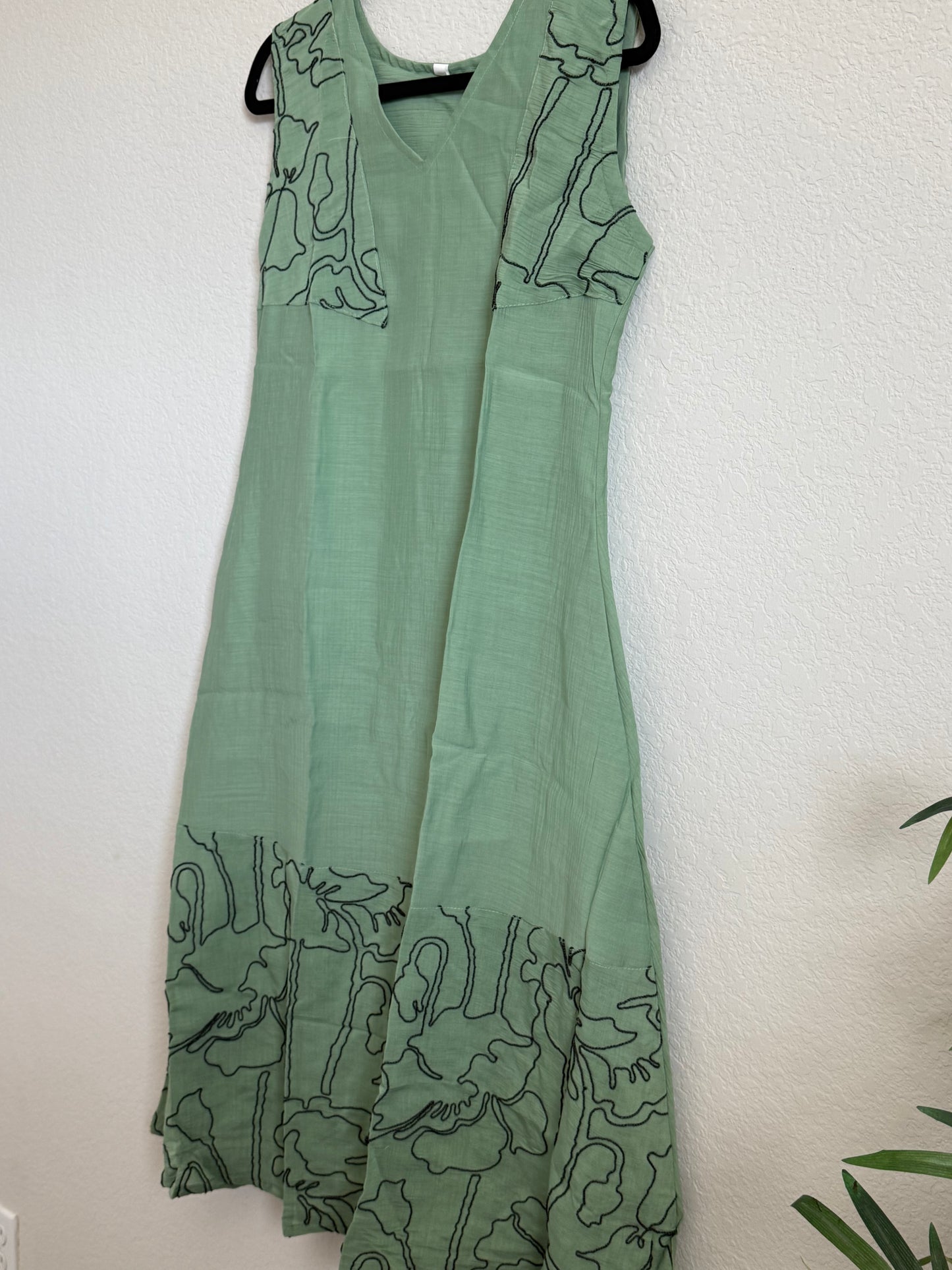Green Mul Chanderi Sleeveless A-line Dress