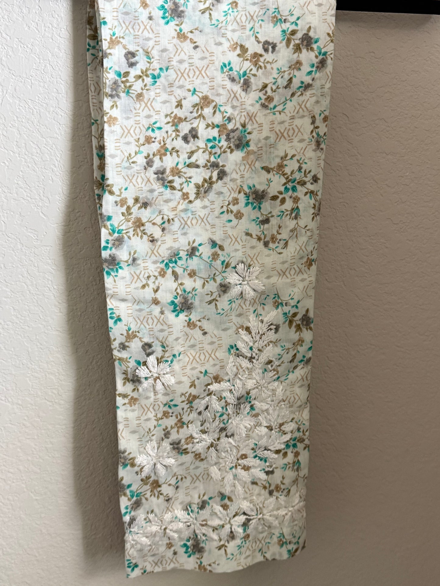 Green Floral Printed Cotton Chikankari Coord Set - Top with Palazzo