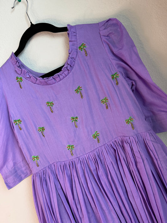 Lavendar maggam work mul cotton frock