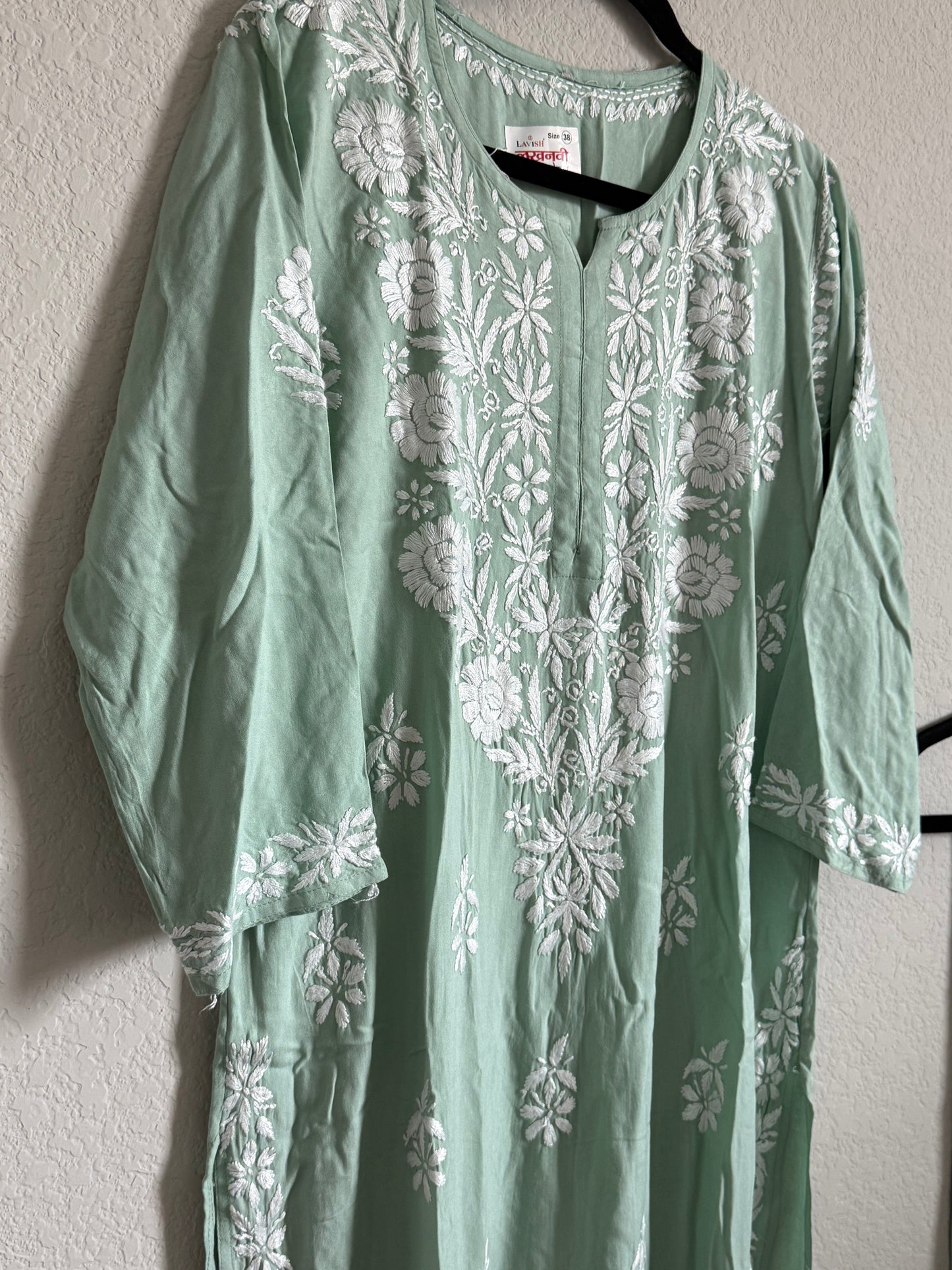 Light Green Rayon Chikankari Coord Set - Top with Palazzo
