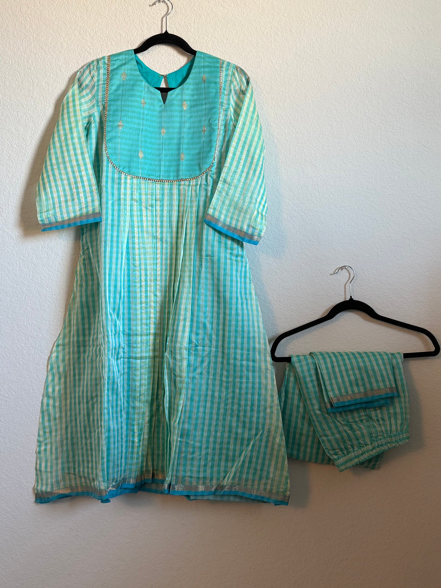 Blue Maheshwari Silk Handloom Checks Coord Set