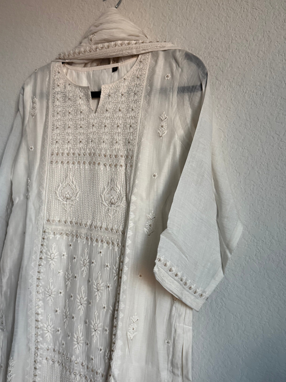 Ivory Shade Mul Chanderi Chikankari 3 piece suit set
