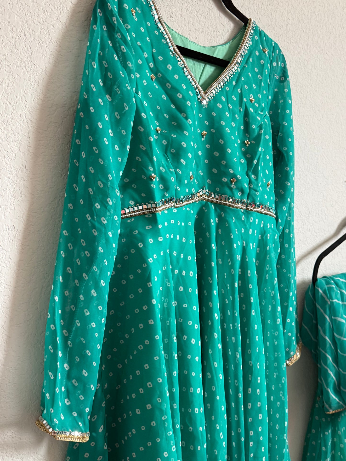Teal Green Bandhini Handwork Sharara Set