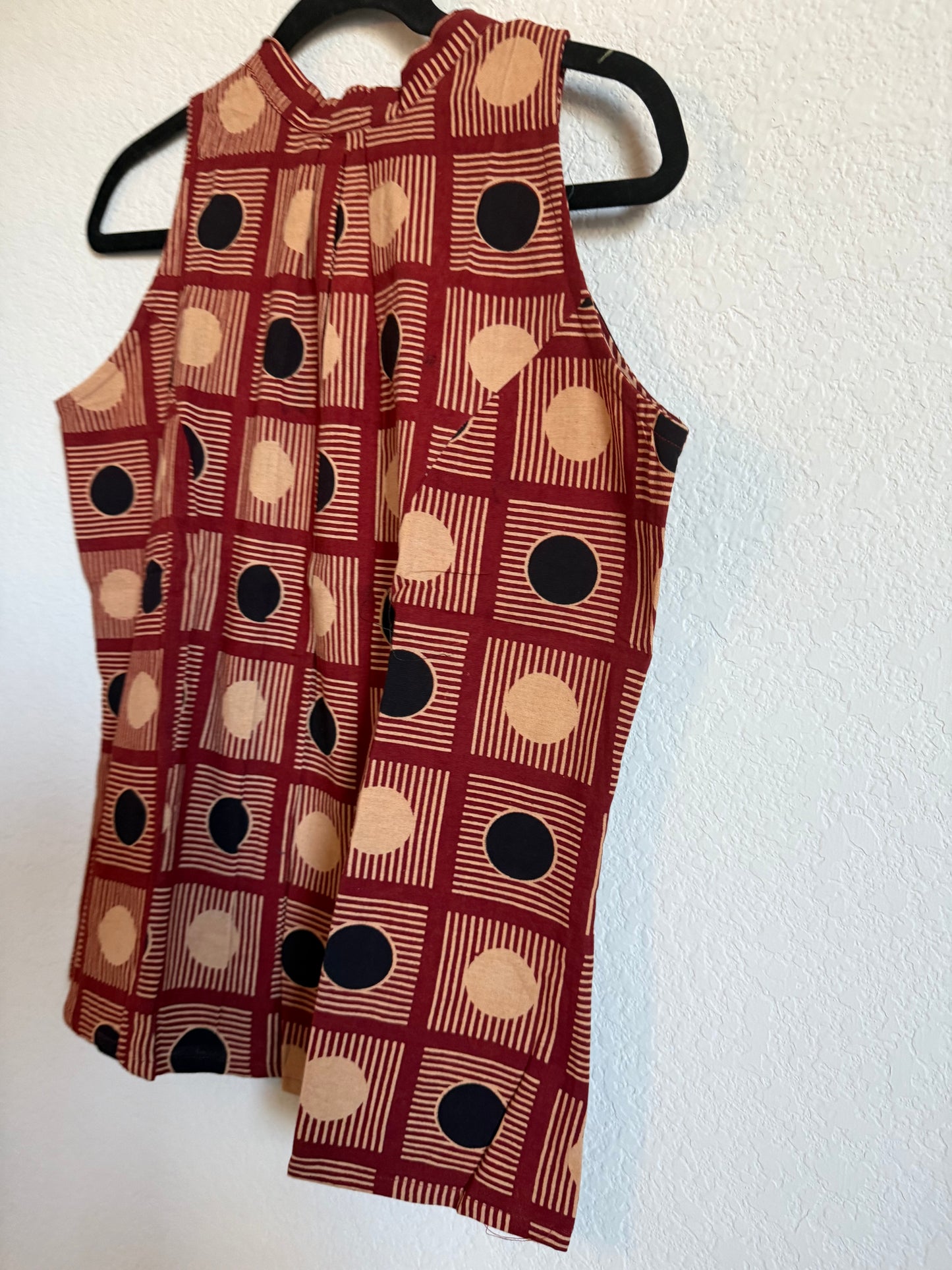Maroon Cotton Sleeveless Halter Neck Short Top