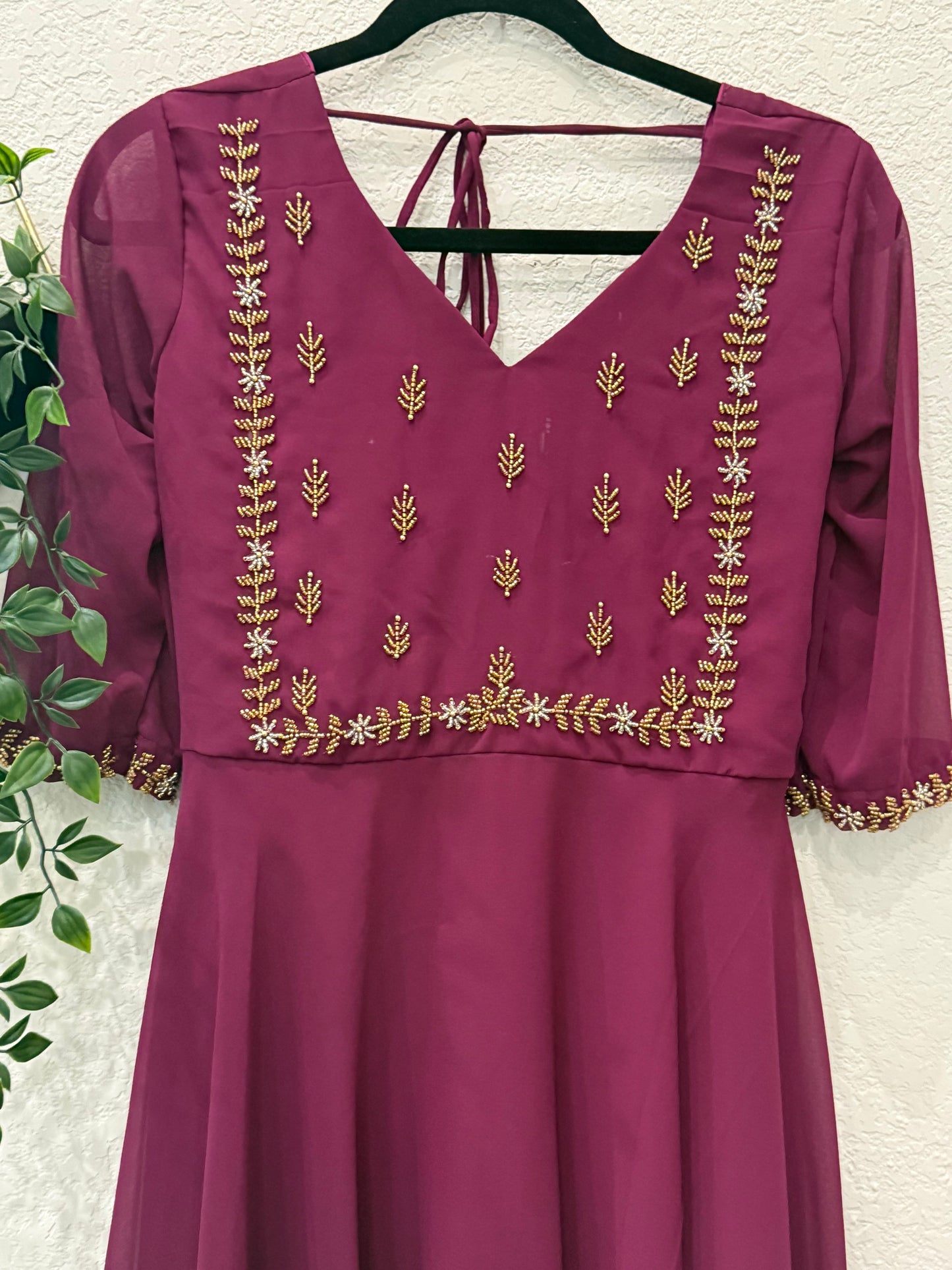 Wine shade georgette maggam work anarkali tunic