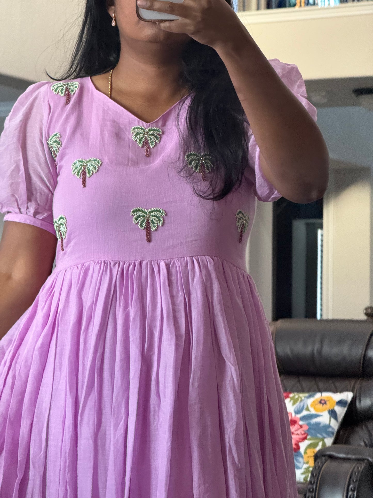 Lavendar dual shade mul cotton long dress