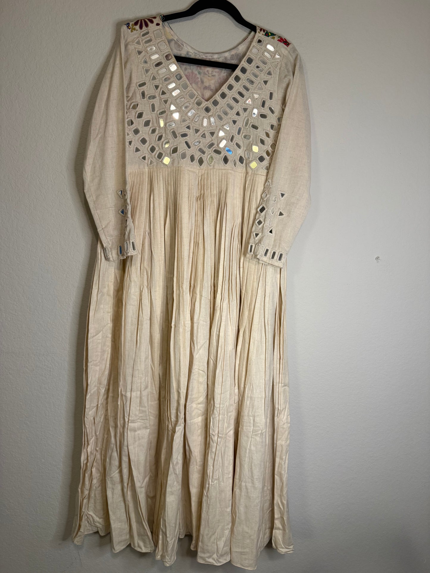 White Handwork Mirror Work Heavy Flared Anarkali Long Dress