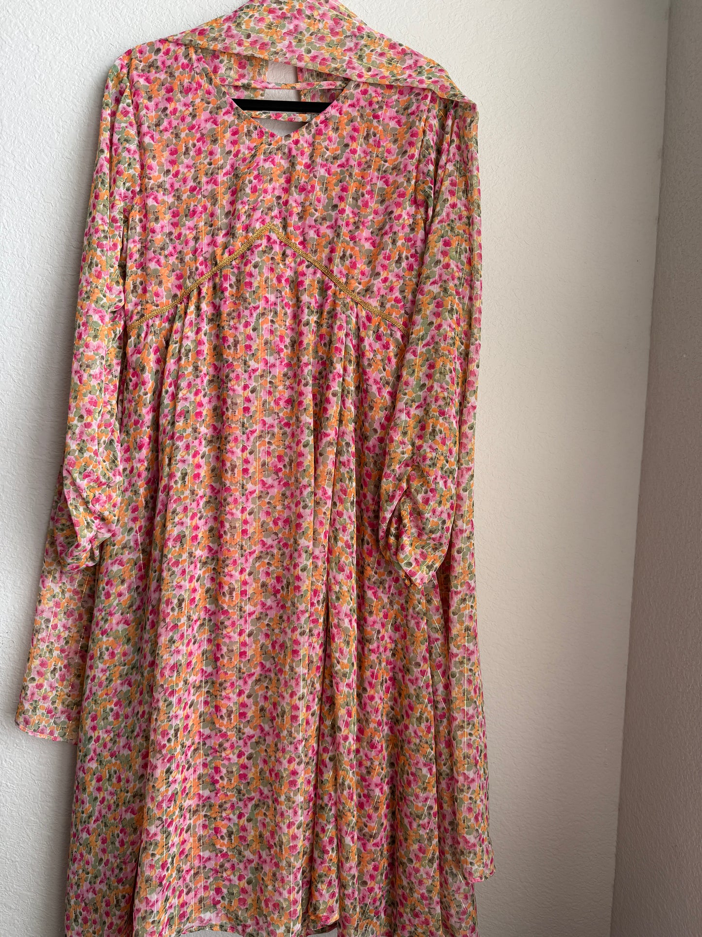 Peach pink shade chiffon anarkali with dupatta