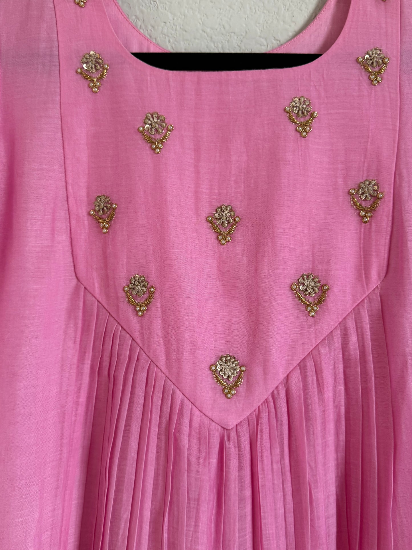 Light Pink Mul Chanderi Handwork Designer Dress