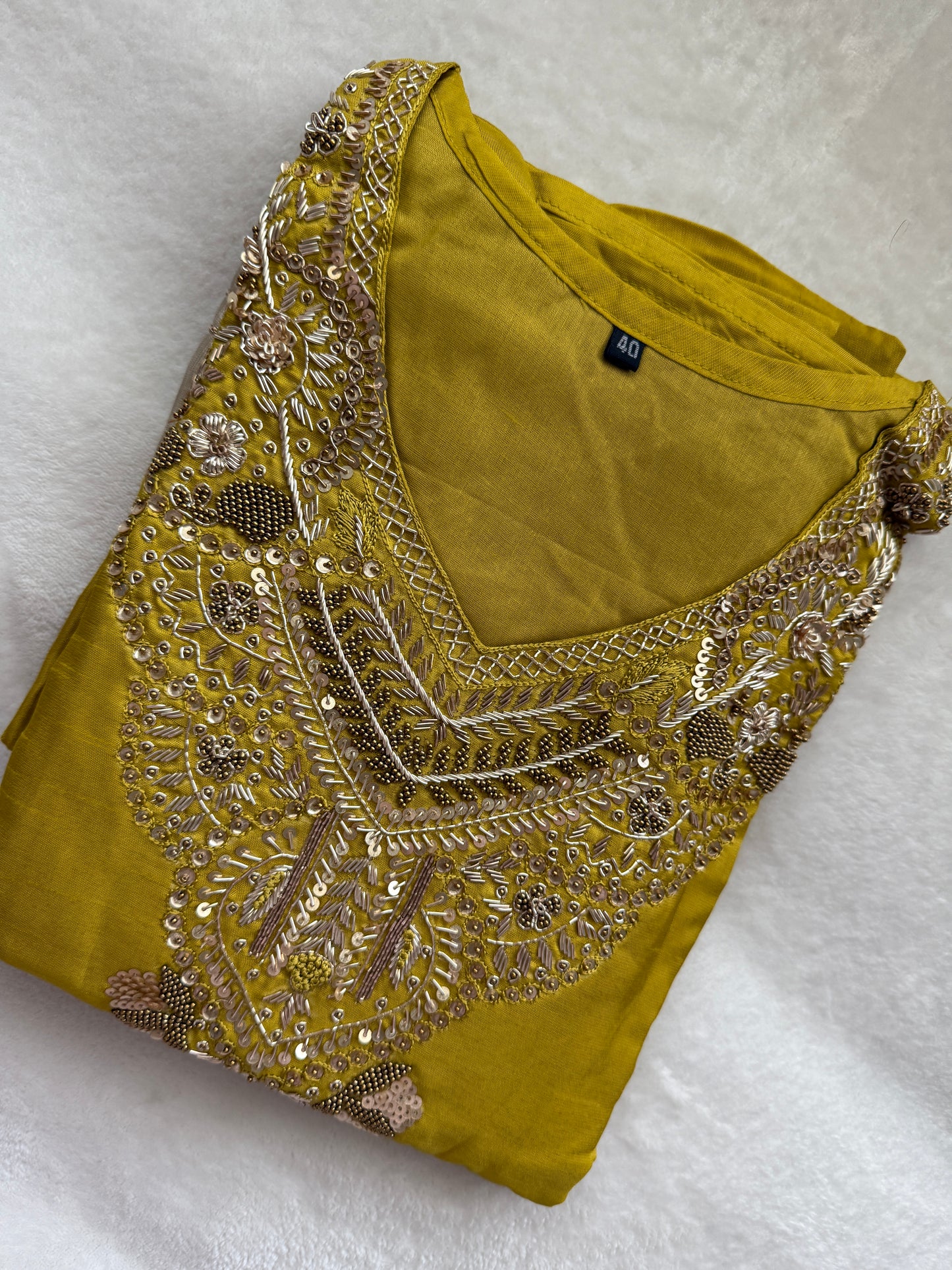 Mehendi green designer handwork straight cut partywear suit set