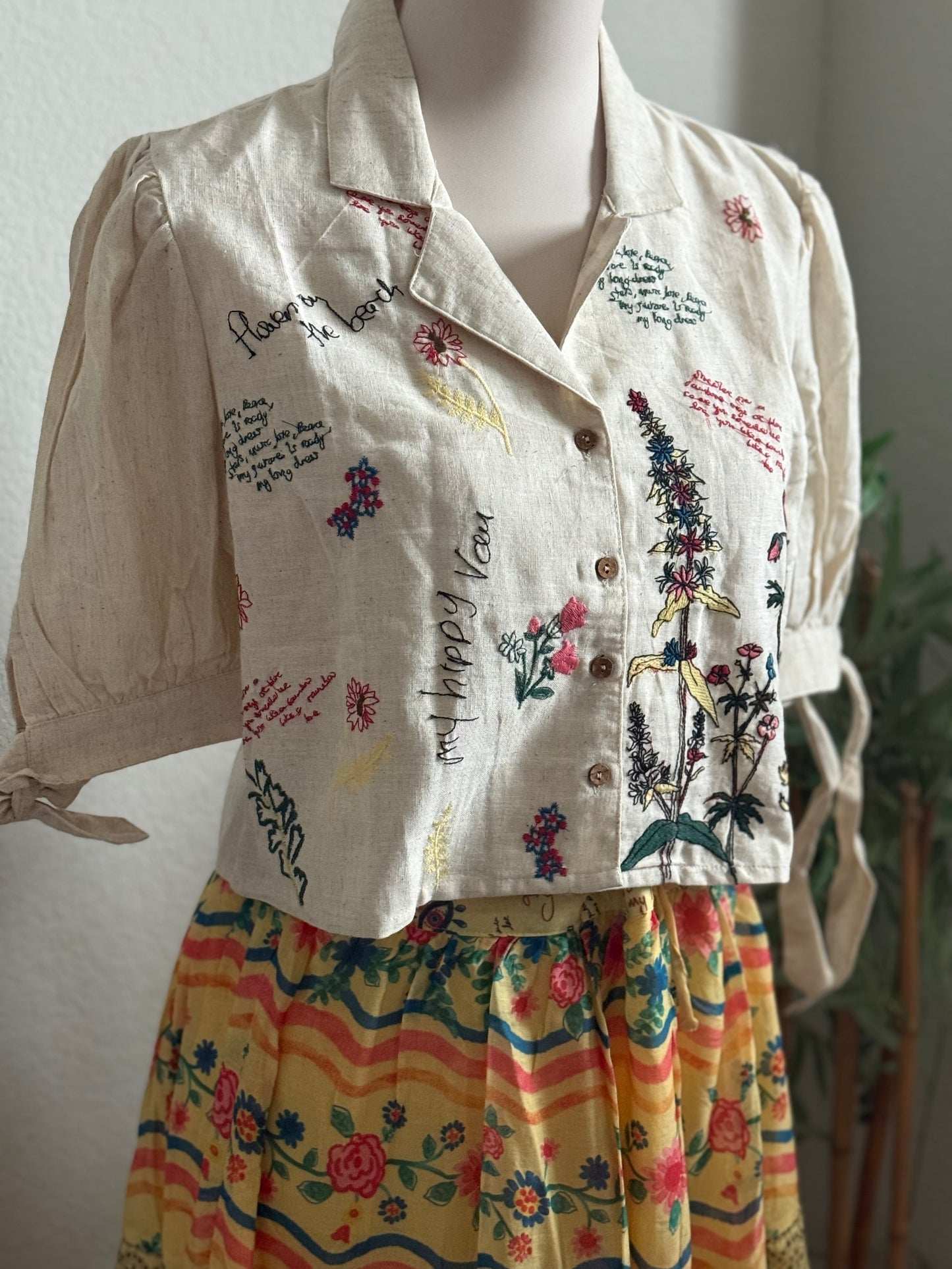 Yellow cotton skirt with white crop top
