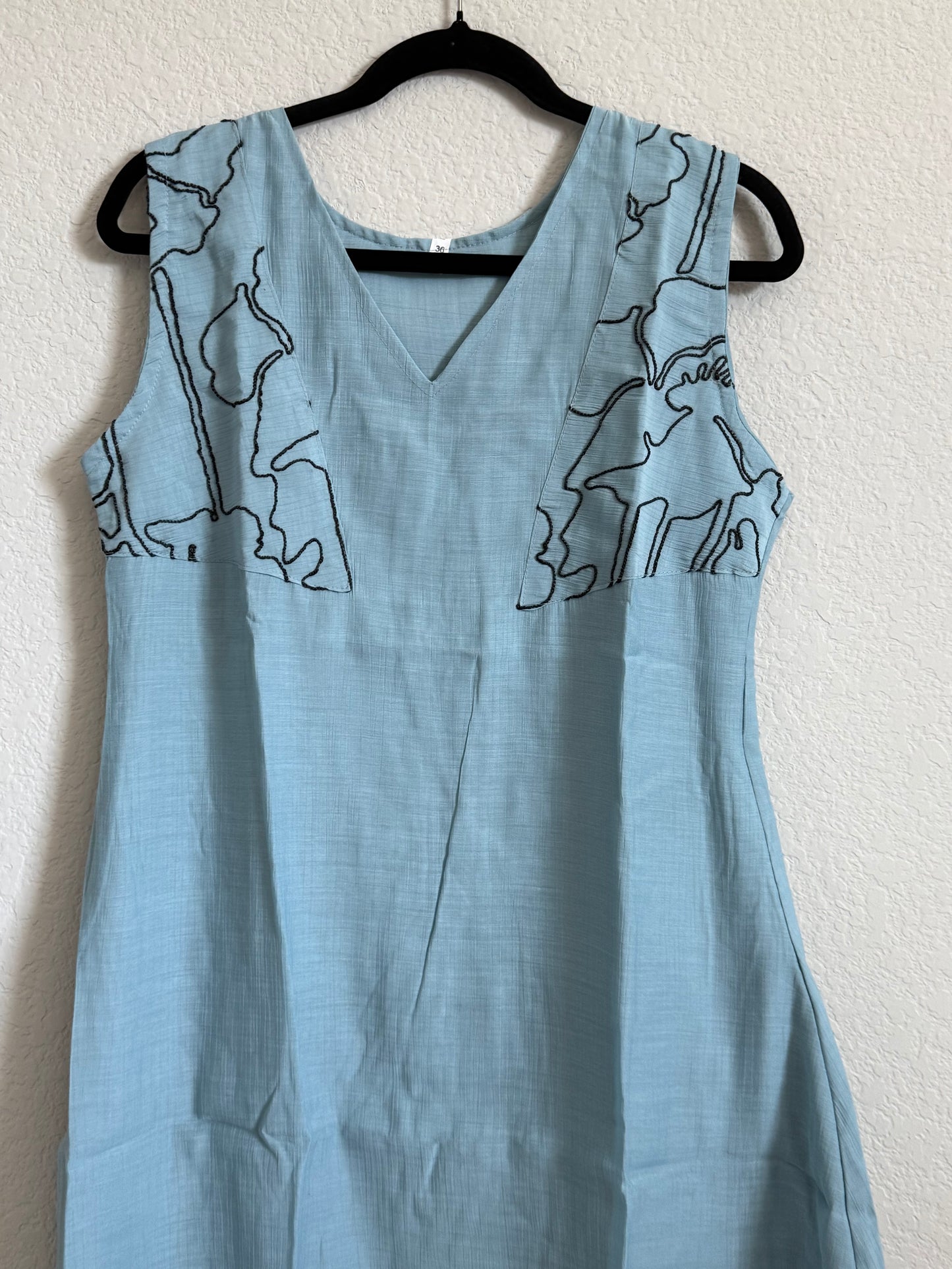 Powder Blue Mul Chanderi Sleeveless A-line Dress