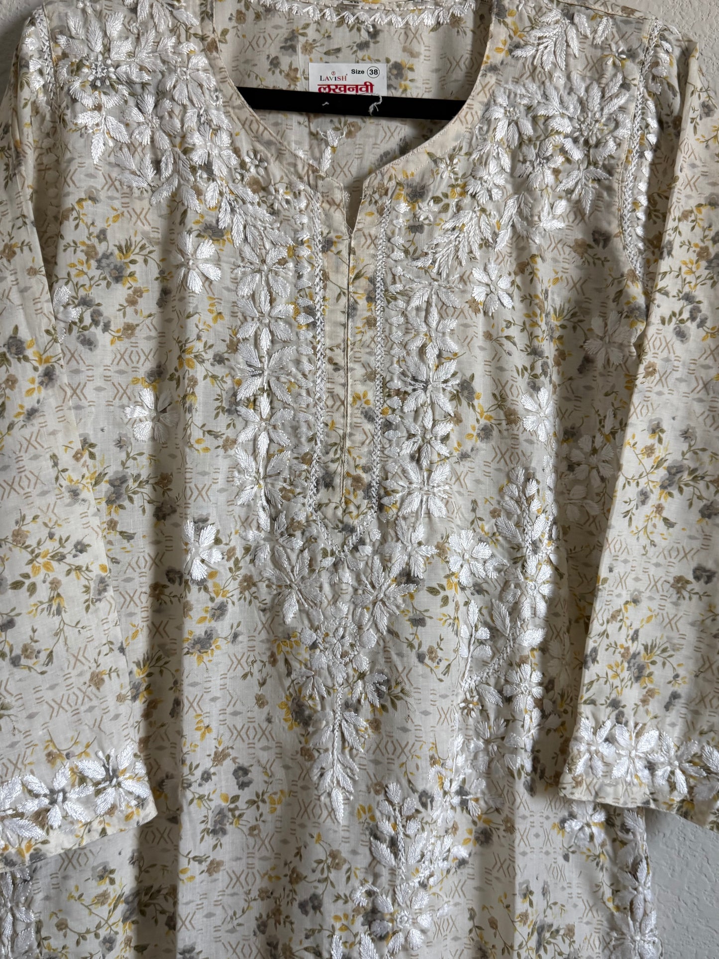 Yellow Floral Printed Cotton Chikankari Coord Set - Top with Palazzo