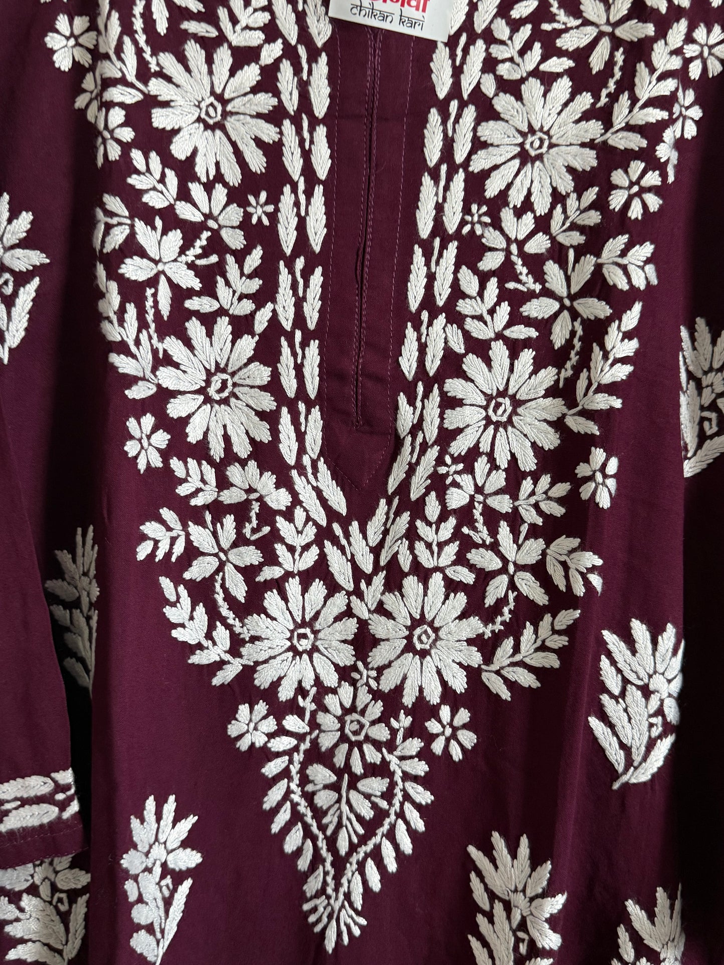 Wine Rayon Chikankari Coord Set - Top with Palazzo