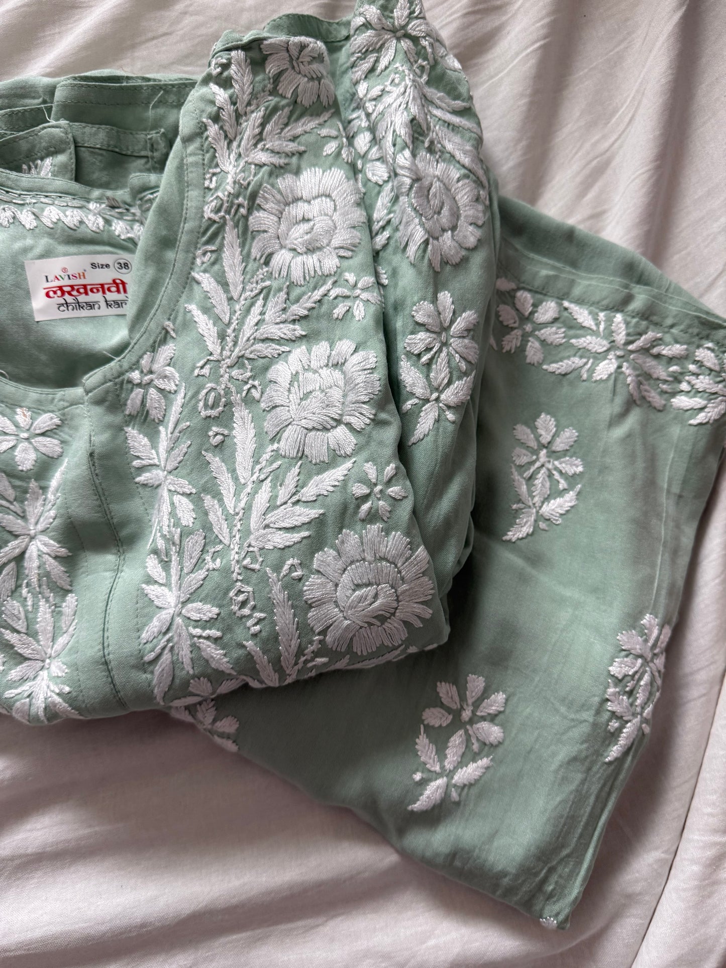 Light Green Rayon Chikankari Coord Set - Top with Palazzo