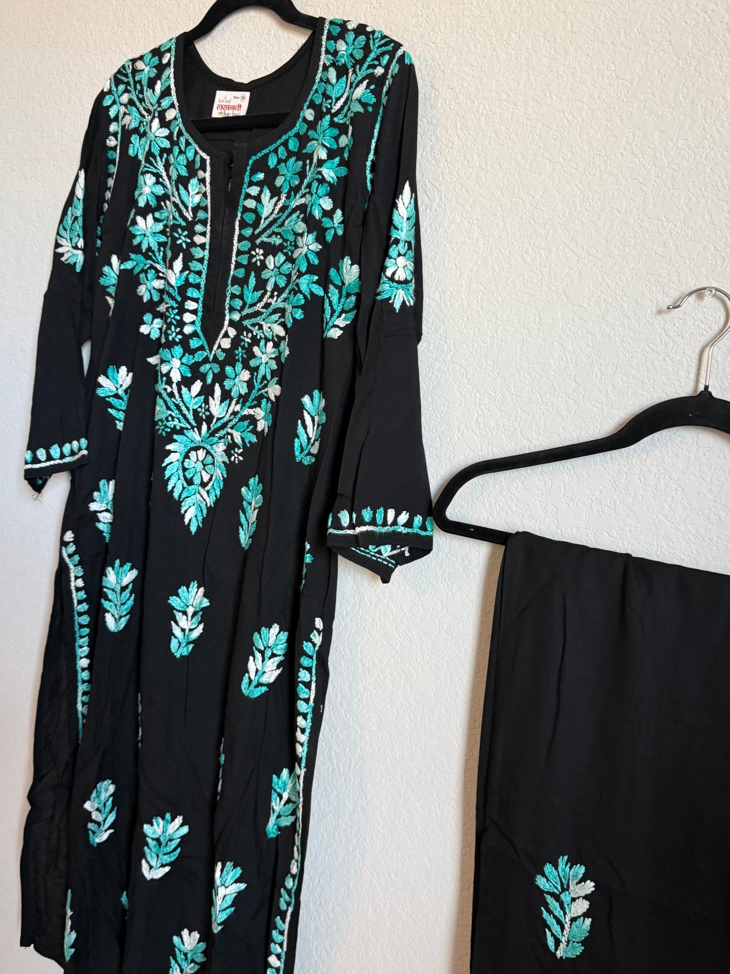Black with Blue Rayon Chikankari Coord Set - Top with Palazzo