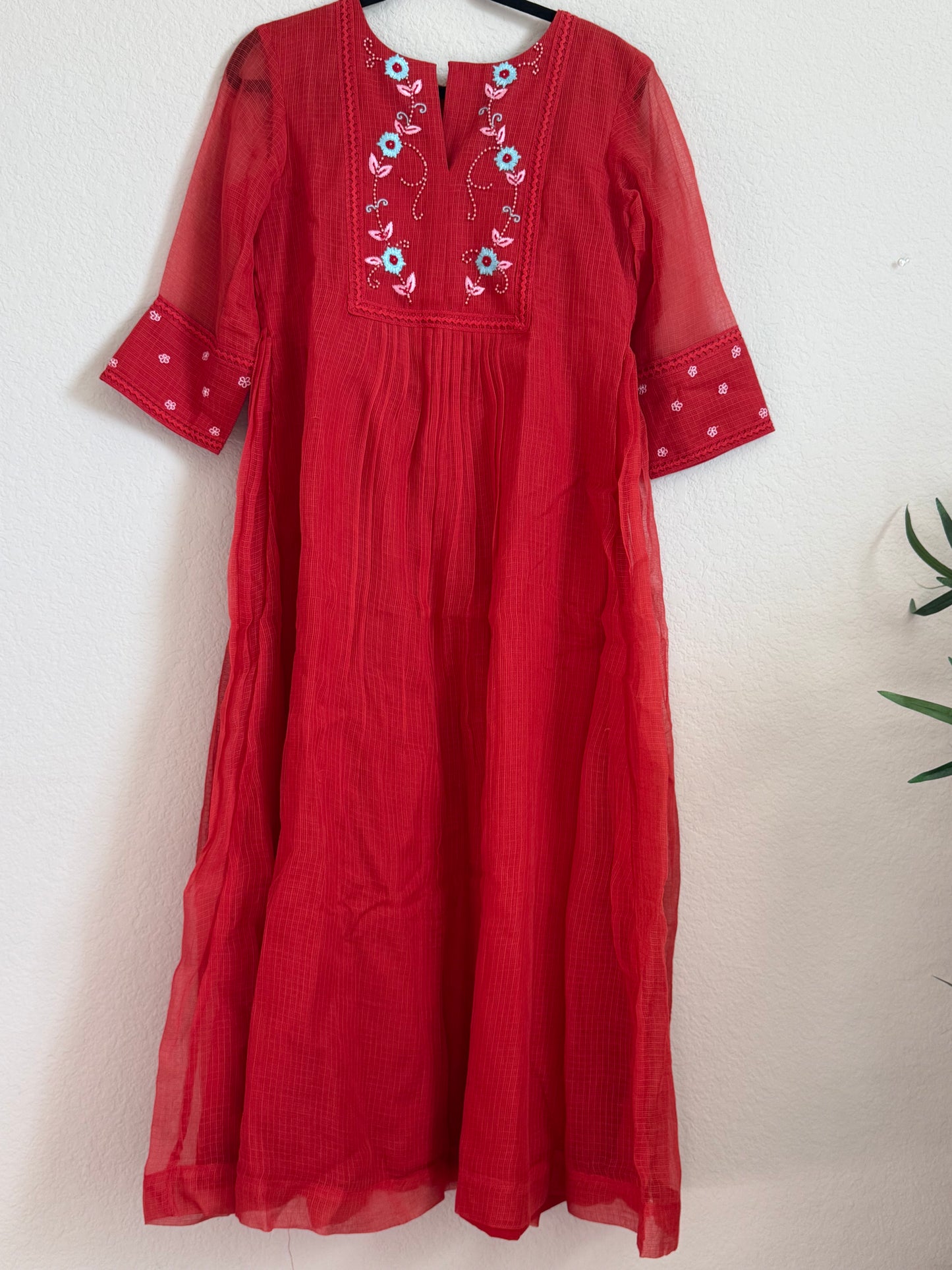 Rust Orange Kota Maggam Work Dress
