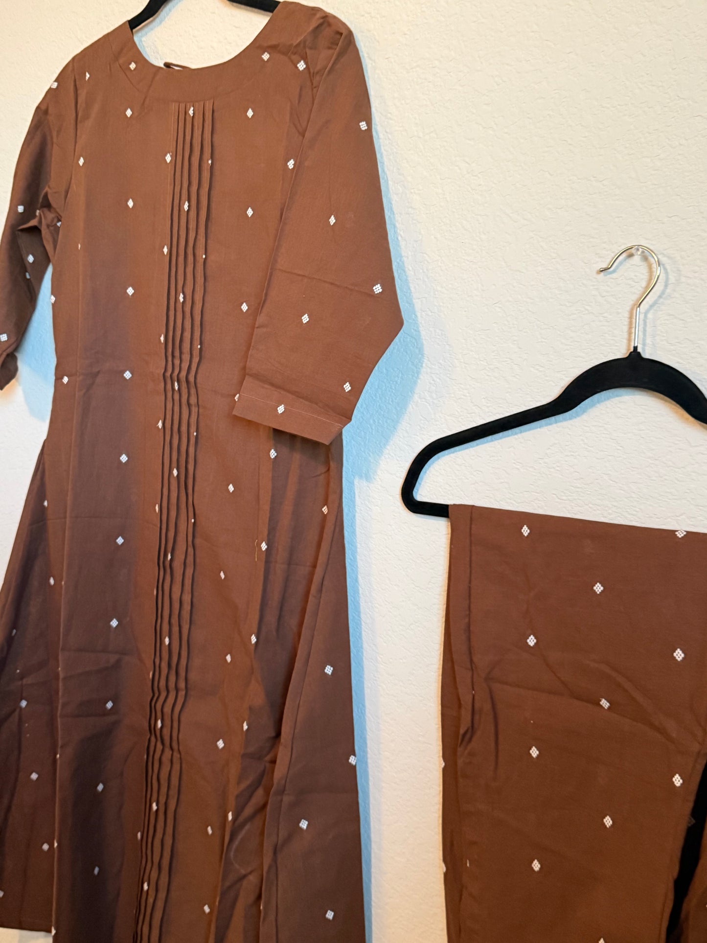 Brown Cotton A-line Customized Coord Set