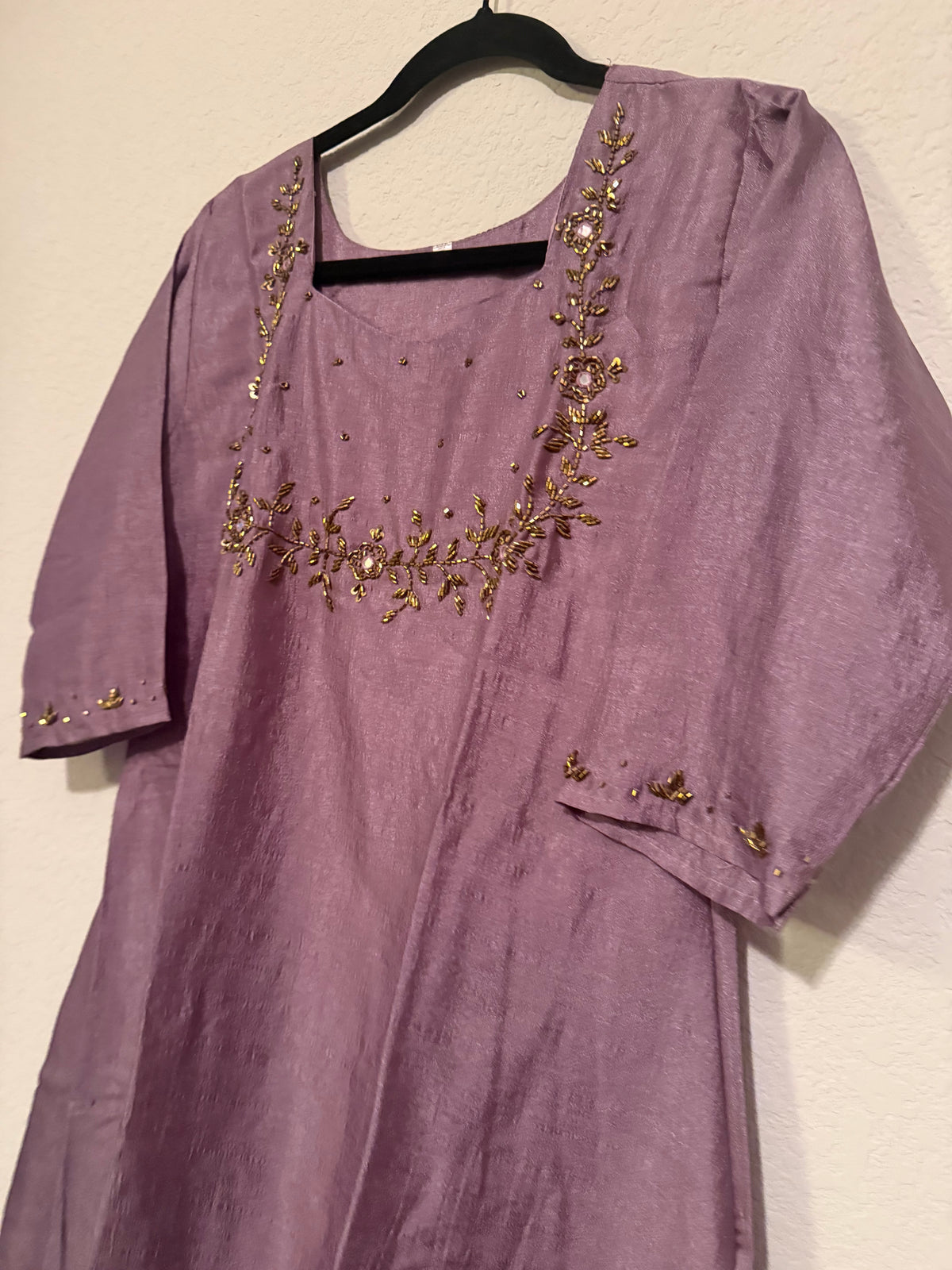 Mauve Vichitra Silk A-line Handwork Festive Kurti