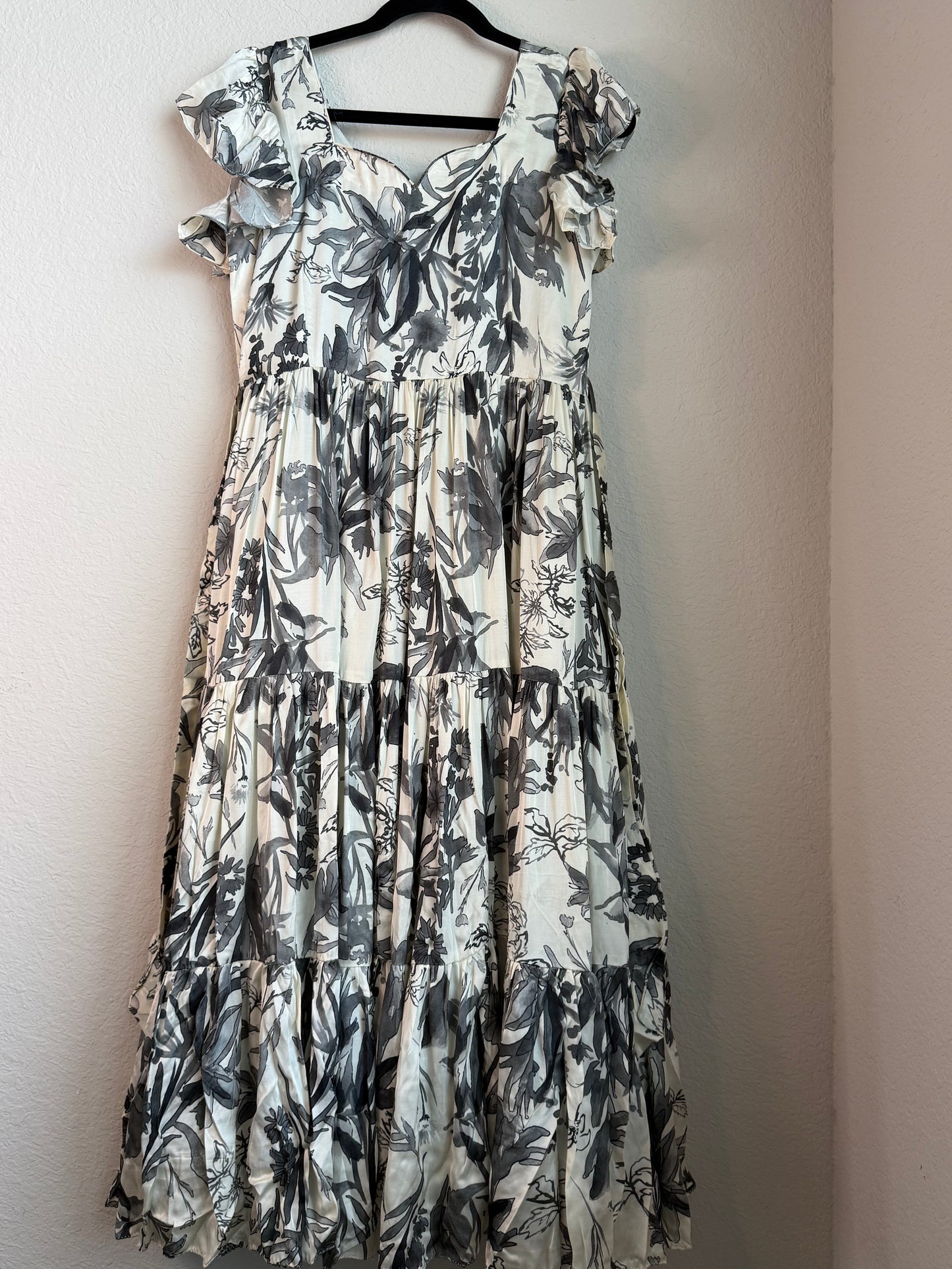 Beautiful half white and gray shade georgette satin frock