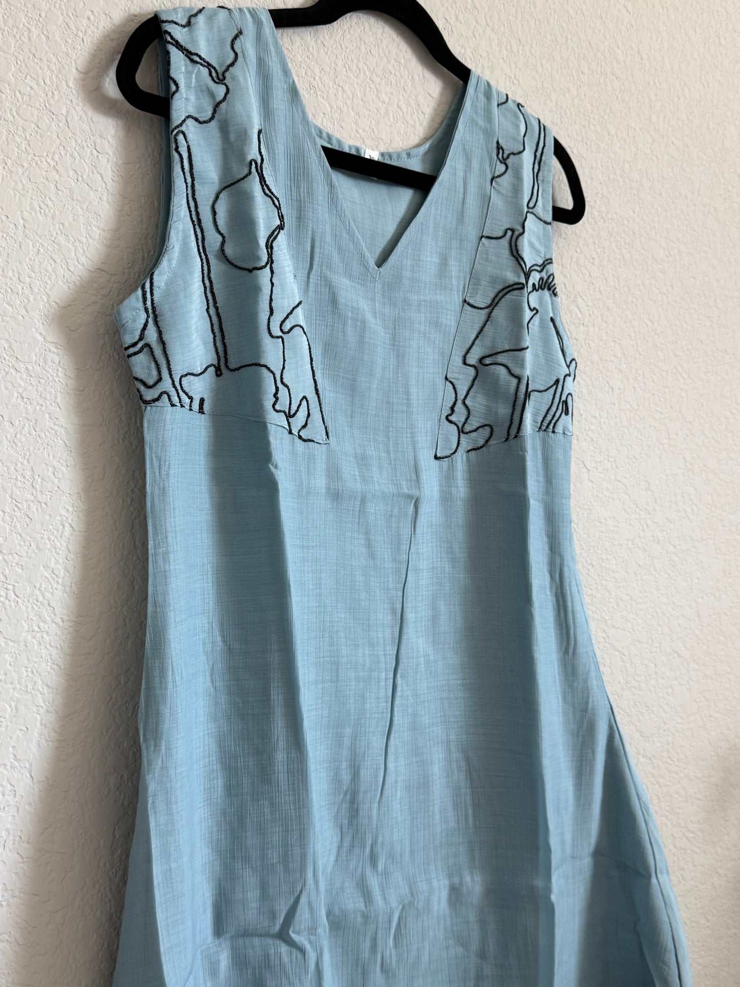 Powder Blue Mul Chanderi Sleeveless A-line Dress