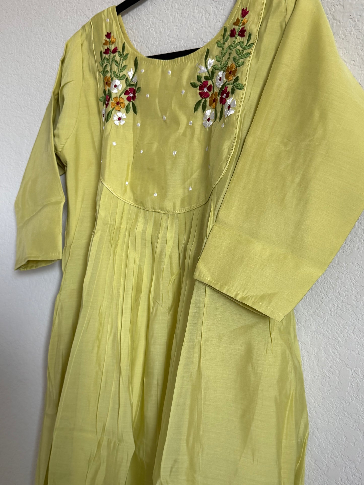 Parrot Green Mul Chanderi A-line Frock Kurti