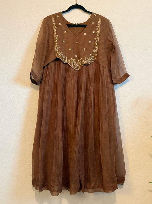 Brown Kota Maggam Work Dress