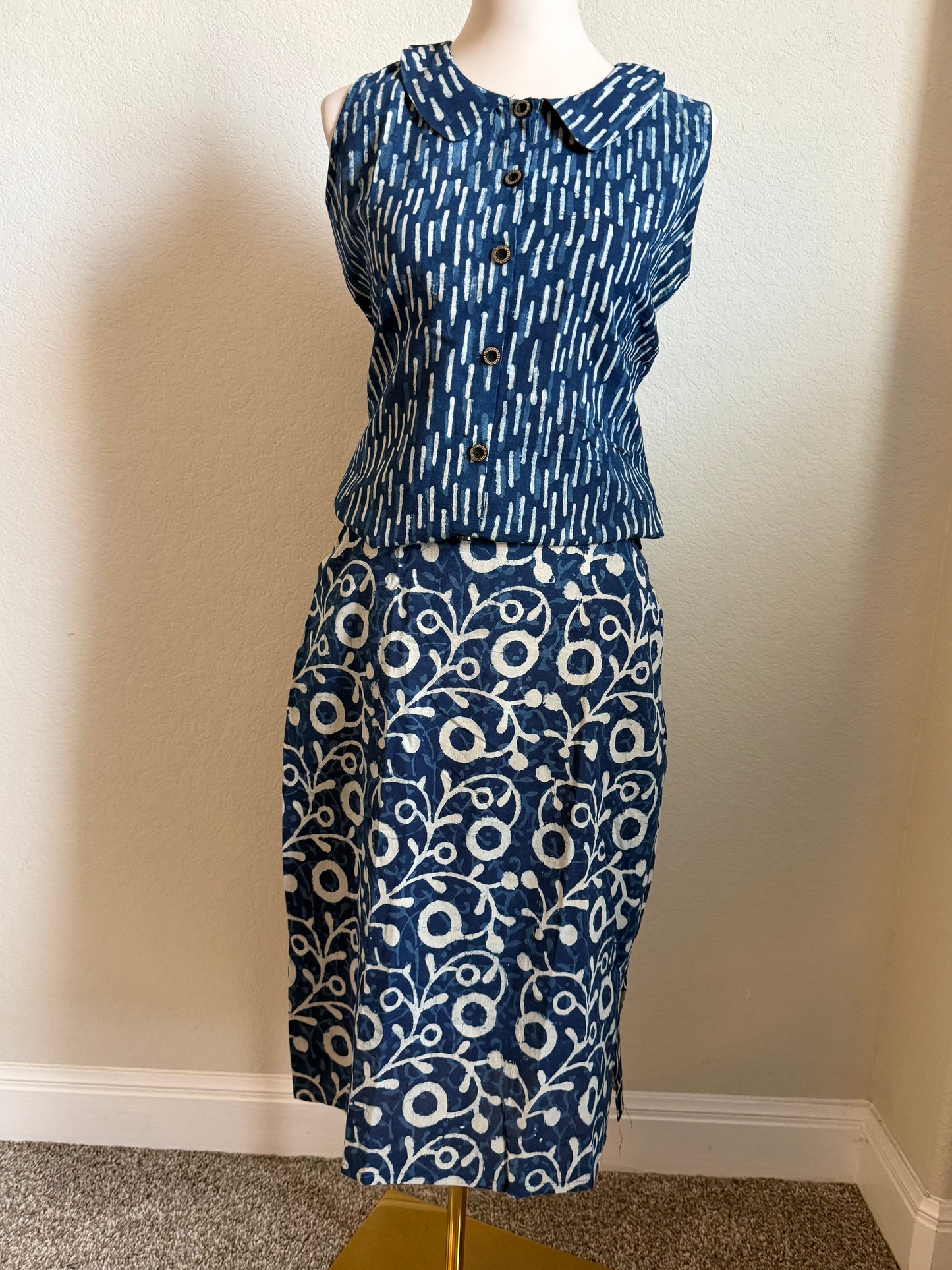 Indigo Blue Cotton Top with Indigo Skirt