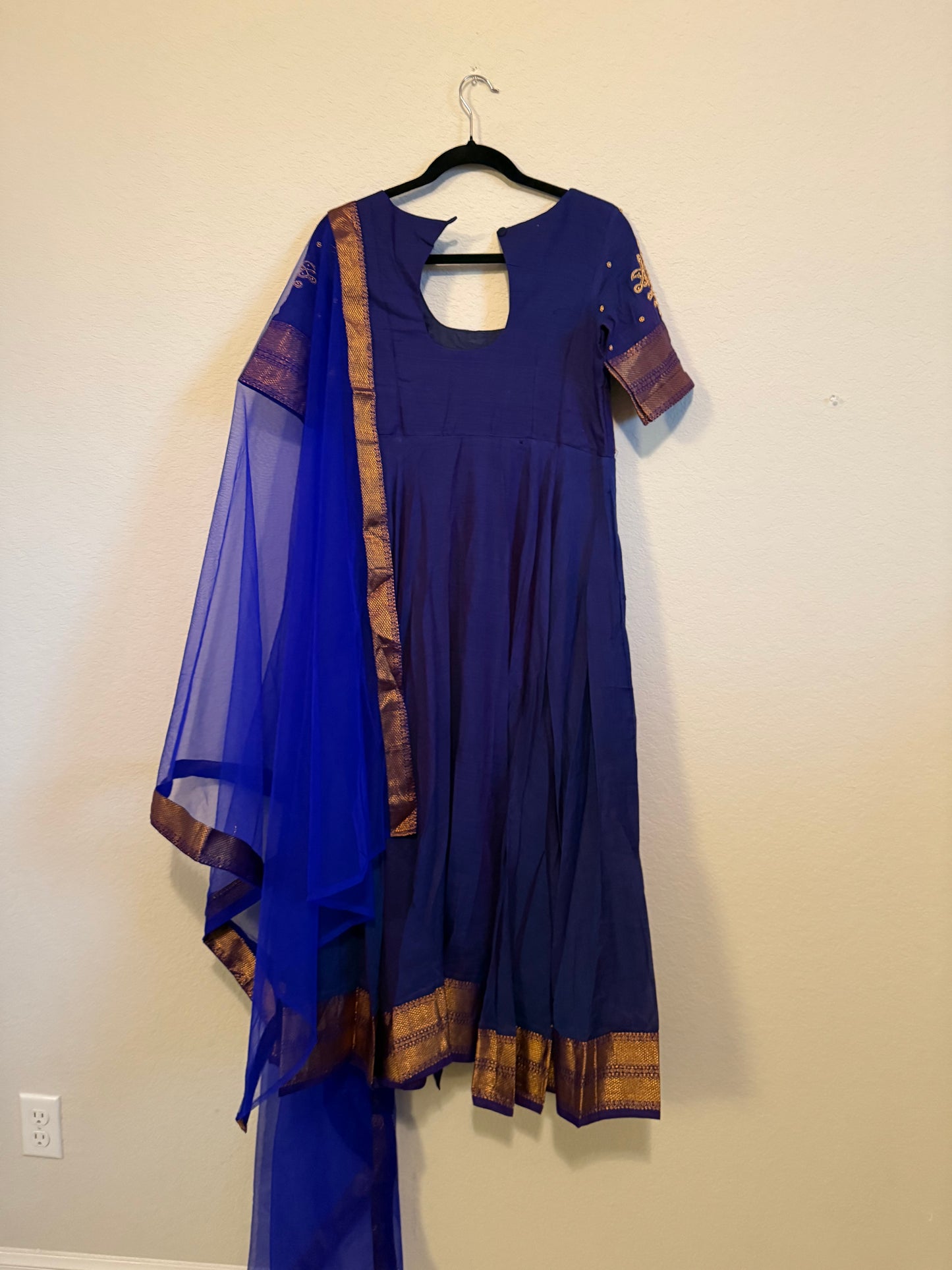 Blue Narayanpet Kolam Design Maggam Work Anarkali with Dupatta