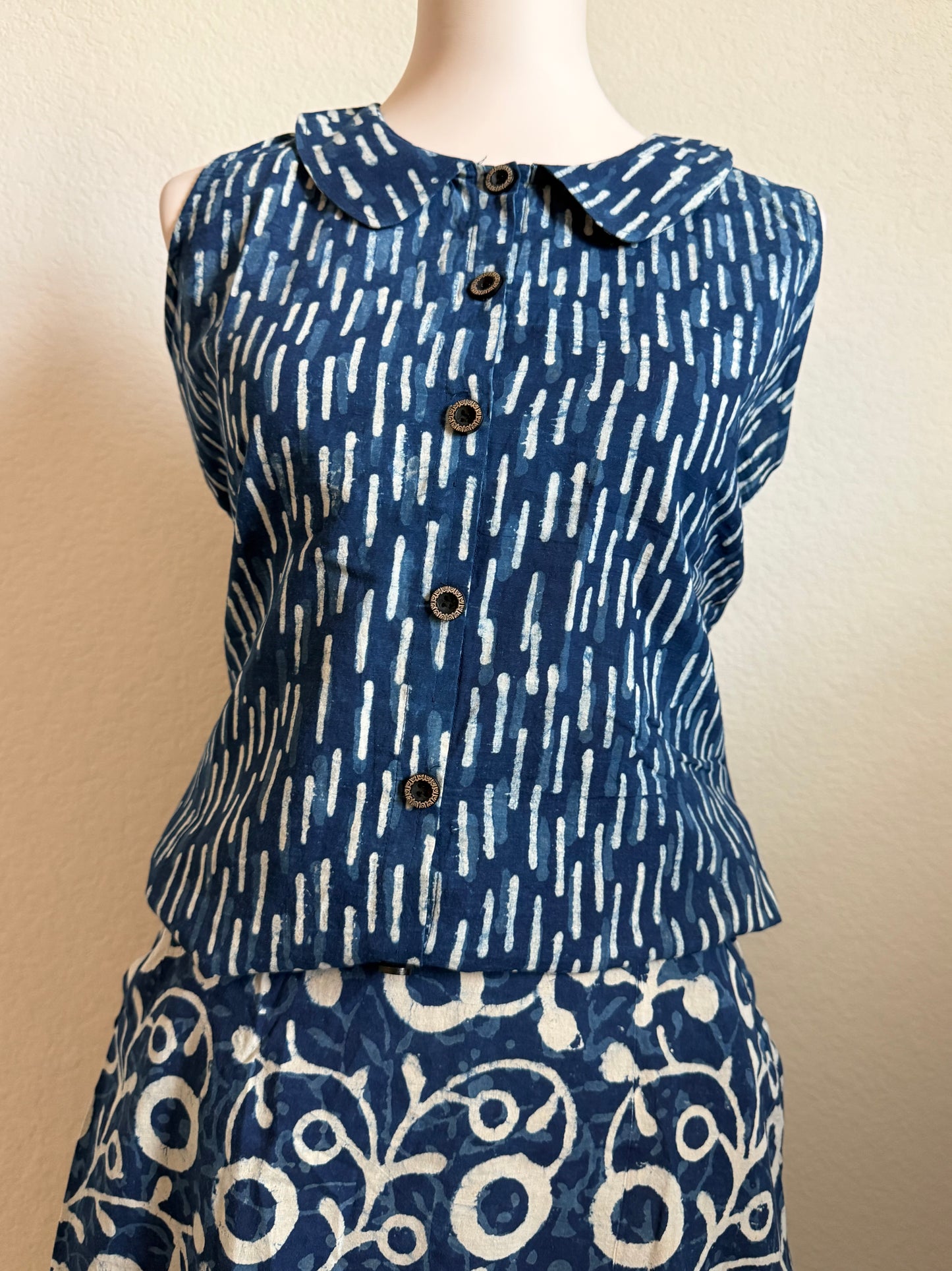 Indigo Blue Cotton Top with Indigo Skirt