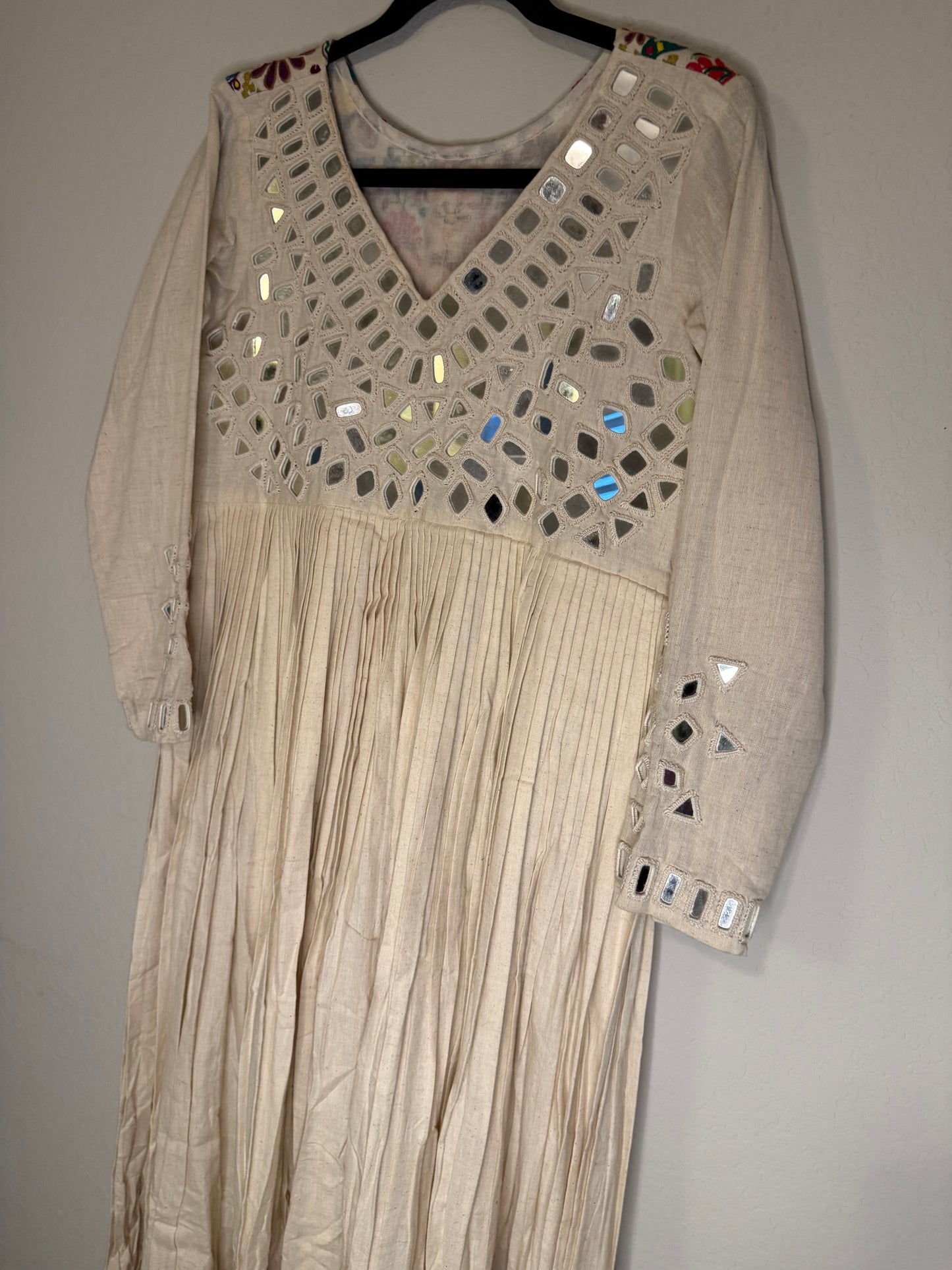 White Handwork Mirror Work Heavy Flared Anarkali Long Dress
