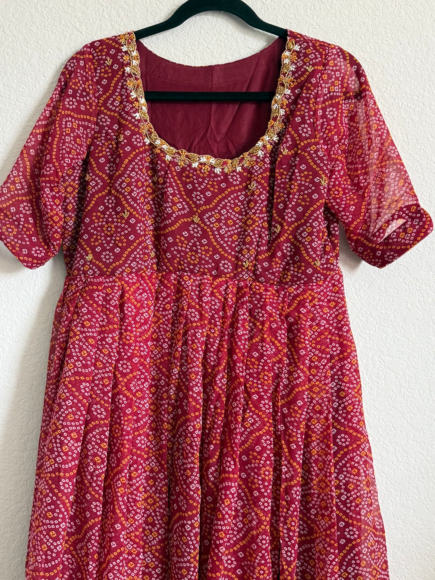 Maroon Bandhini Handwork Anarkali Tunic