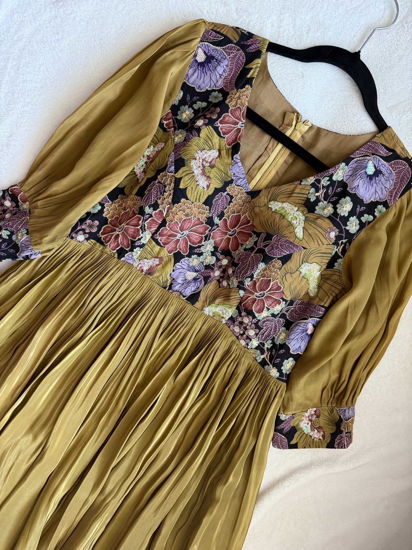Khaki with black dual shade crape long anarkali dress