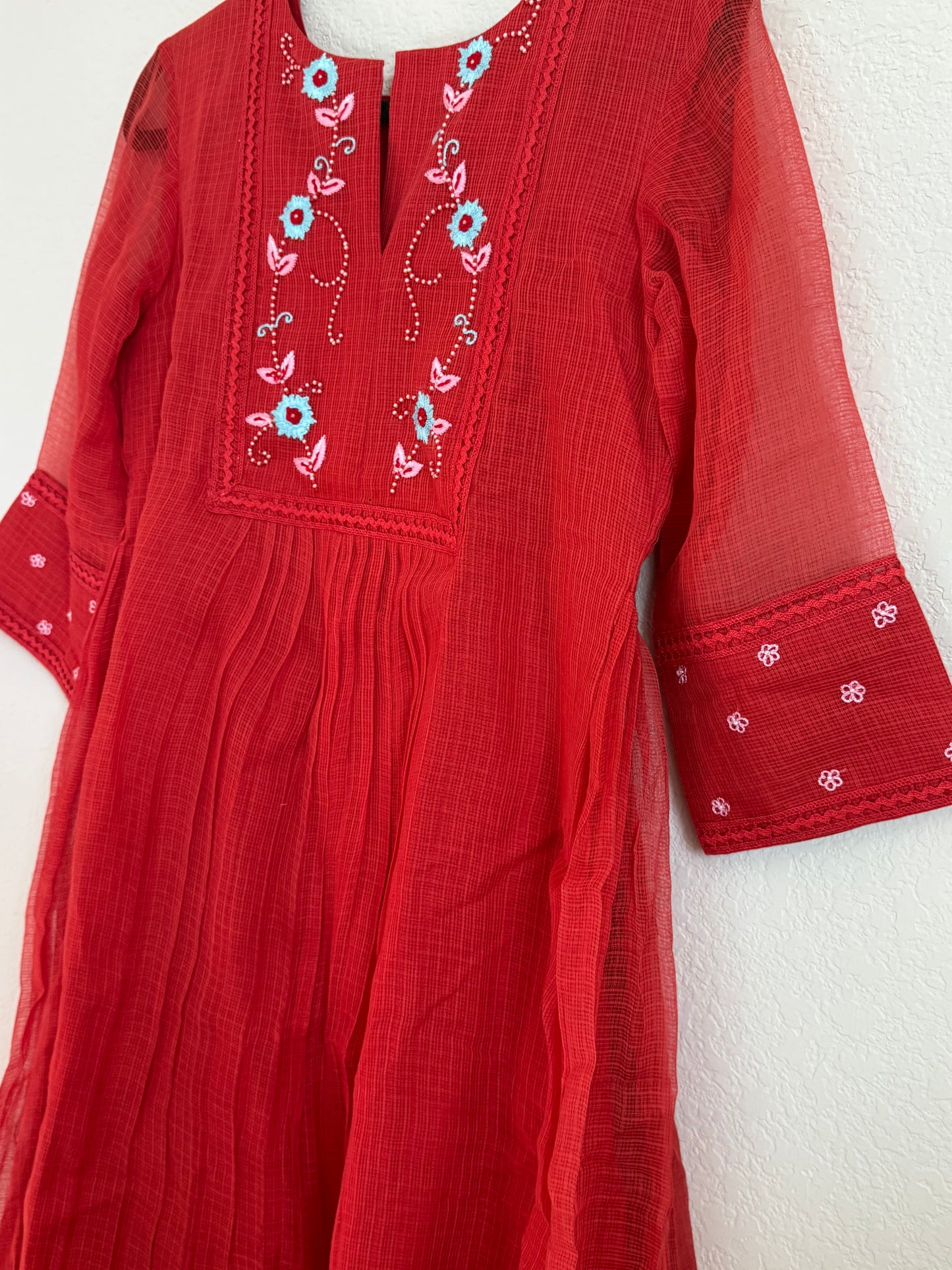 Rust Orange Kota Maggam Work Dress