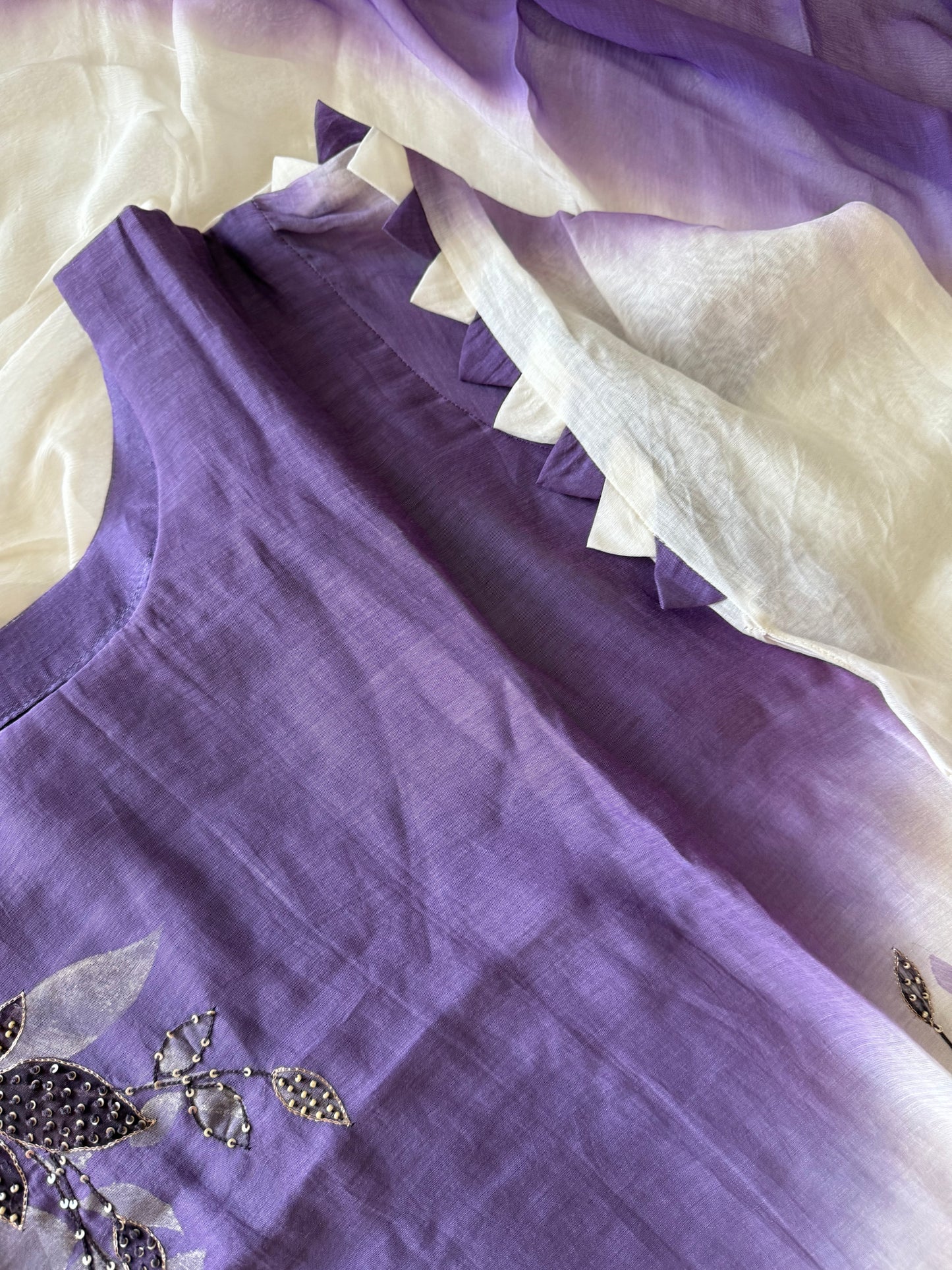 Pure mul chanderi handwork aline suit