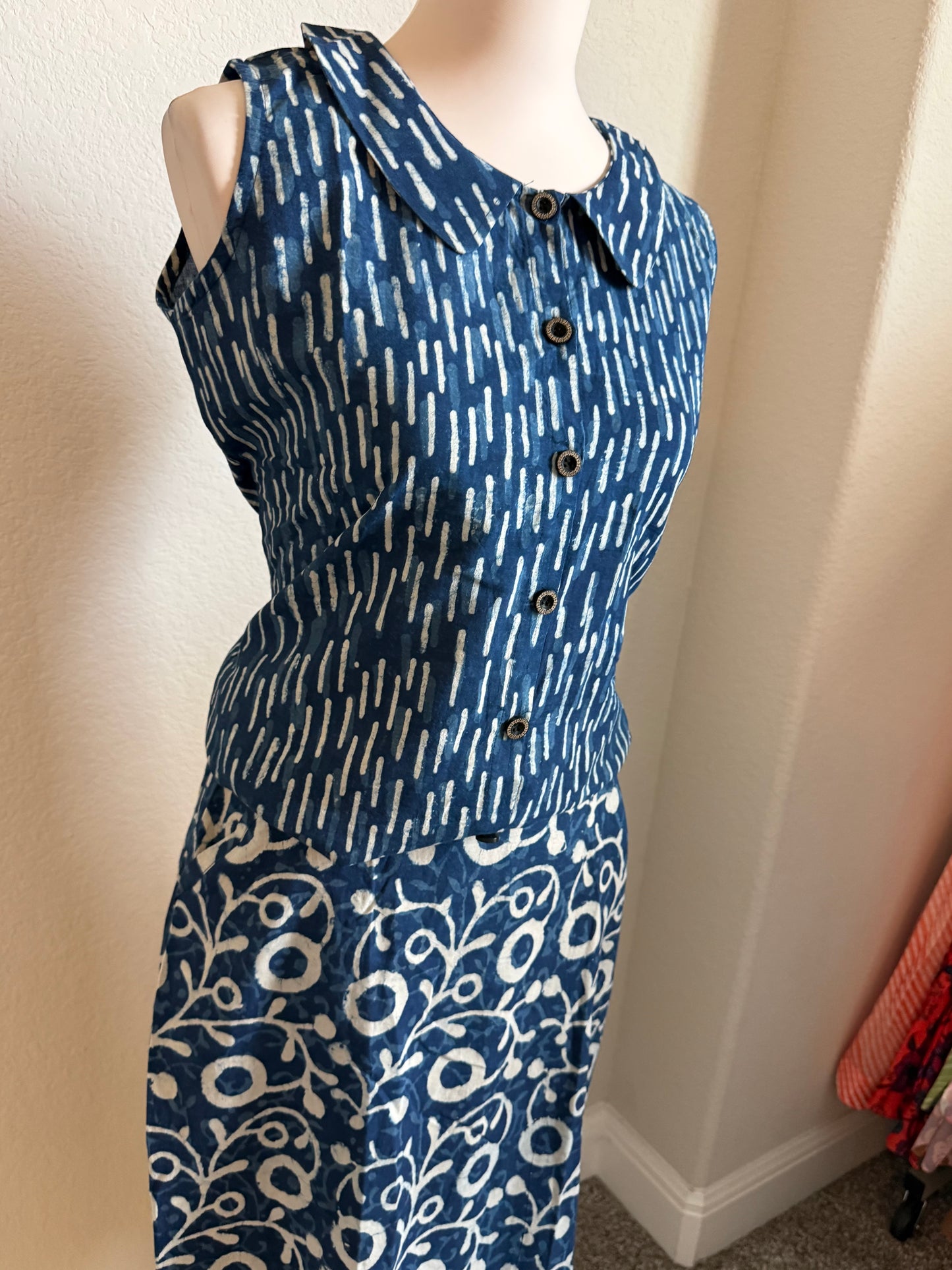 Indigo Blue Cotton Top with Indigo Skirt