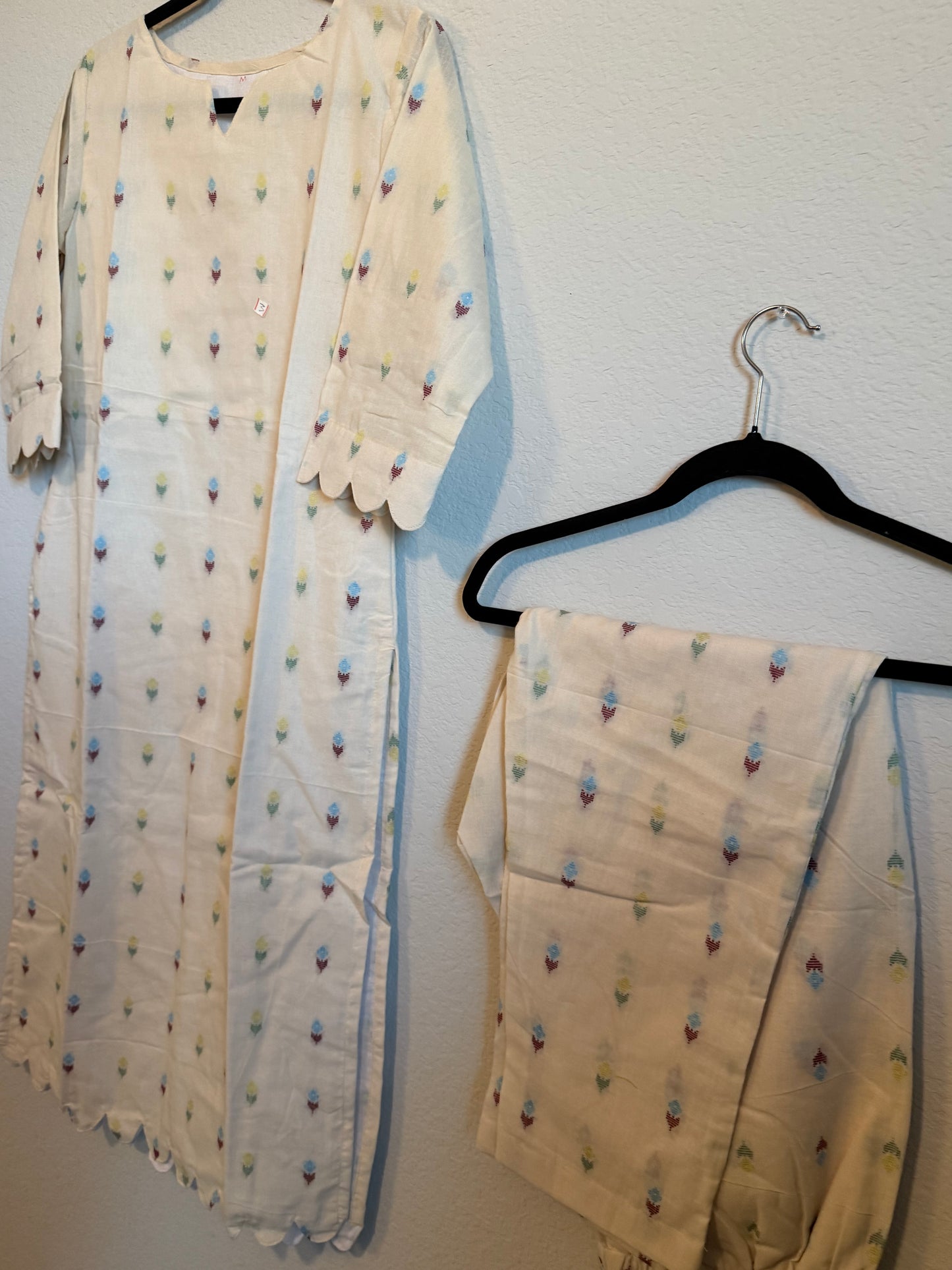 Half White Cotton Straight Cut Customized Coord Set
