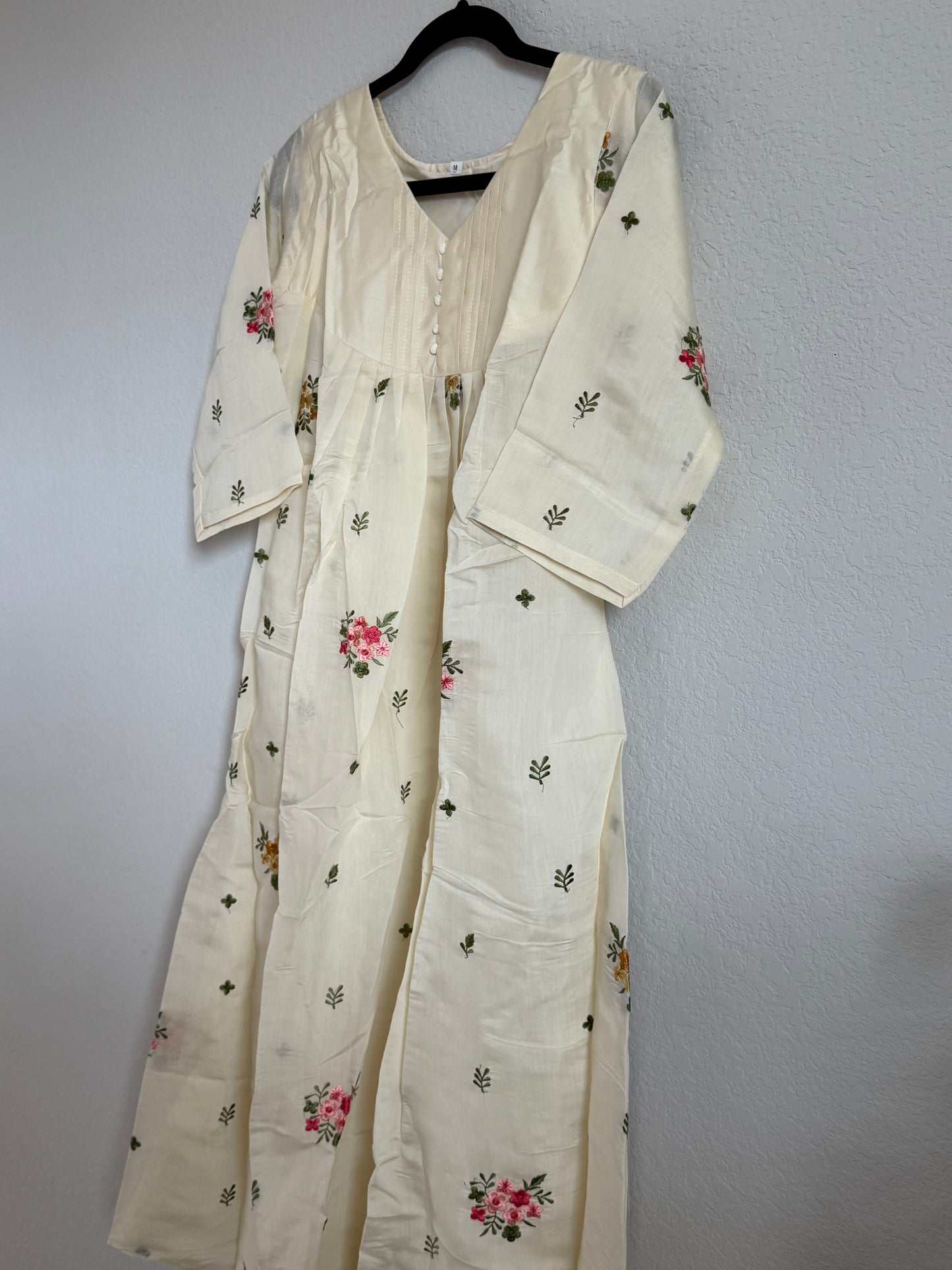 Half White Mul Chanderi A-line Kurti