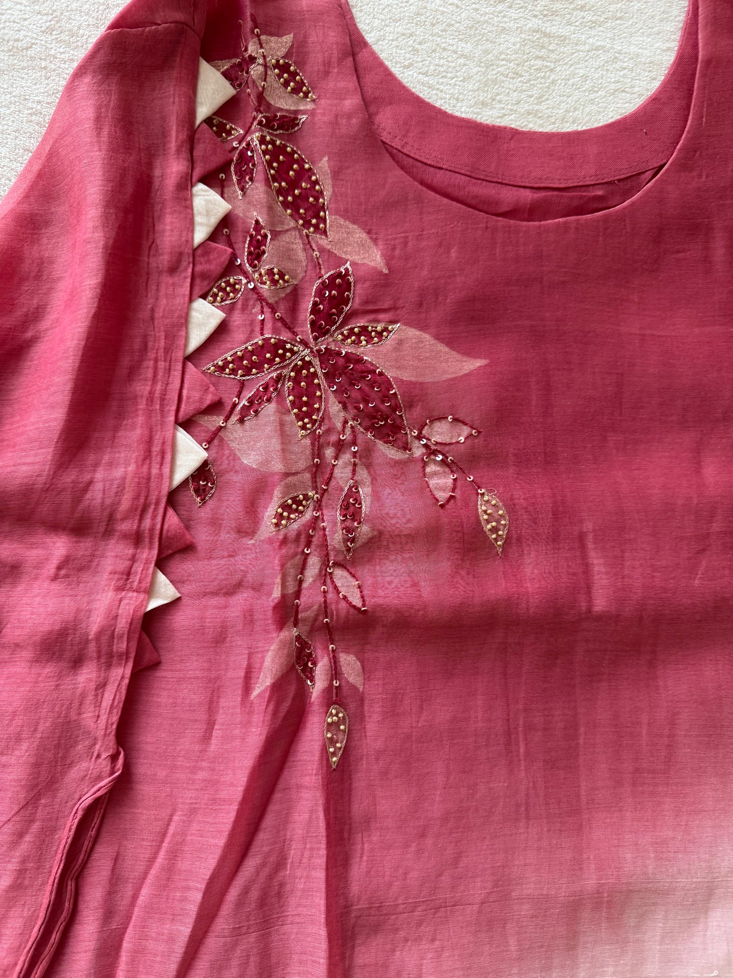 Pure mul chanderi handwork aline suit