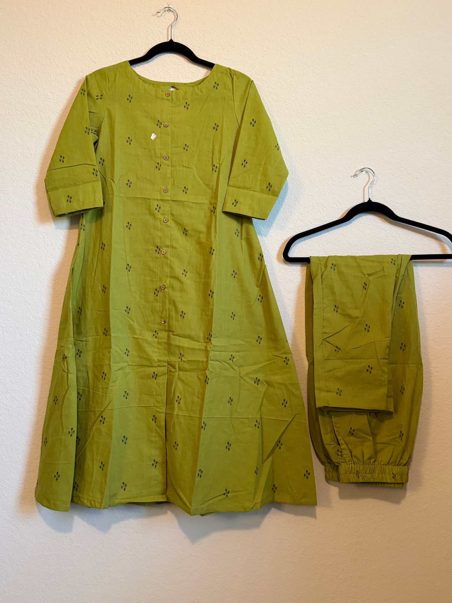 Green Cotton A-line Customized Coord Set