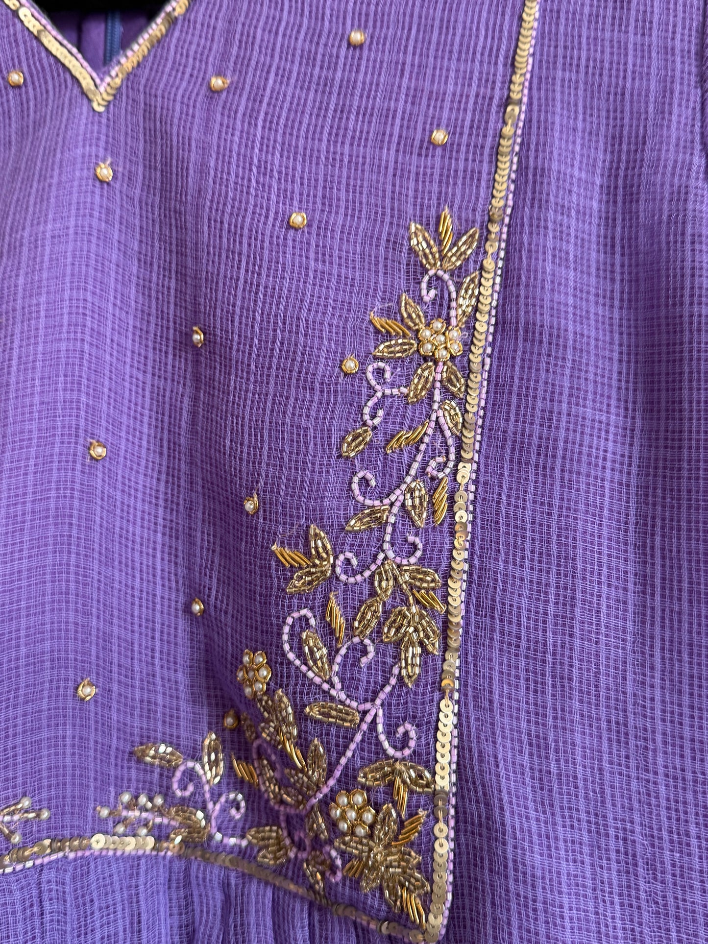 Lavendar Kota Maggam Work Dress
