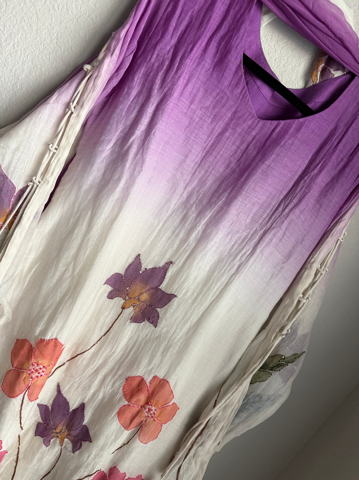 Lavender Mul Chanderi A-Line Kurti Set with Applique Work – Festive Indian Designer Outfit