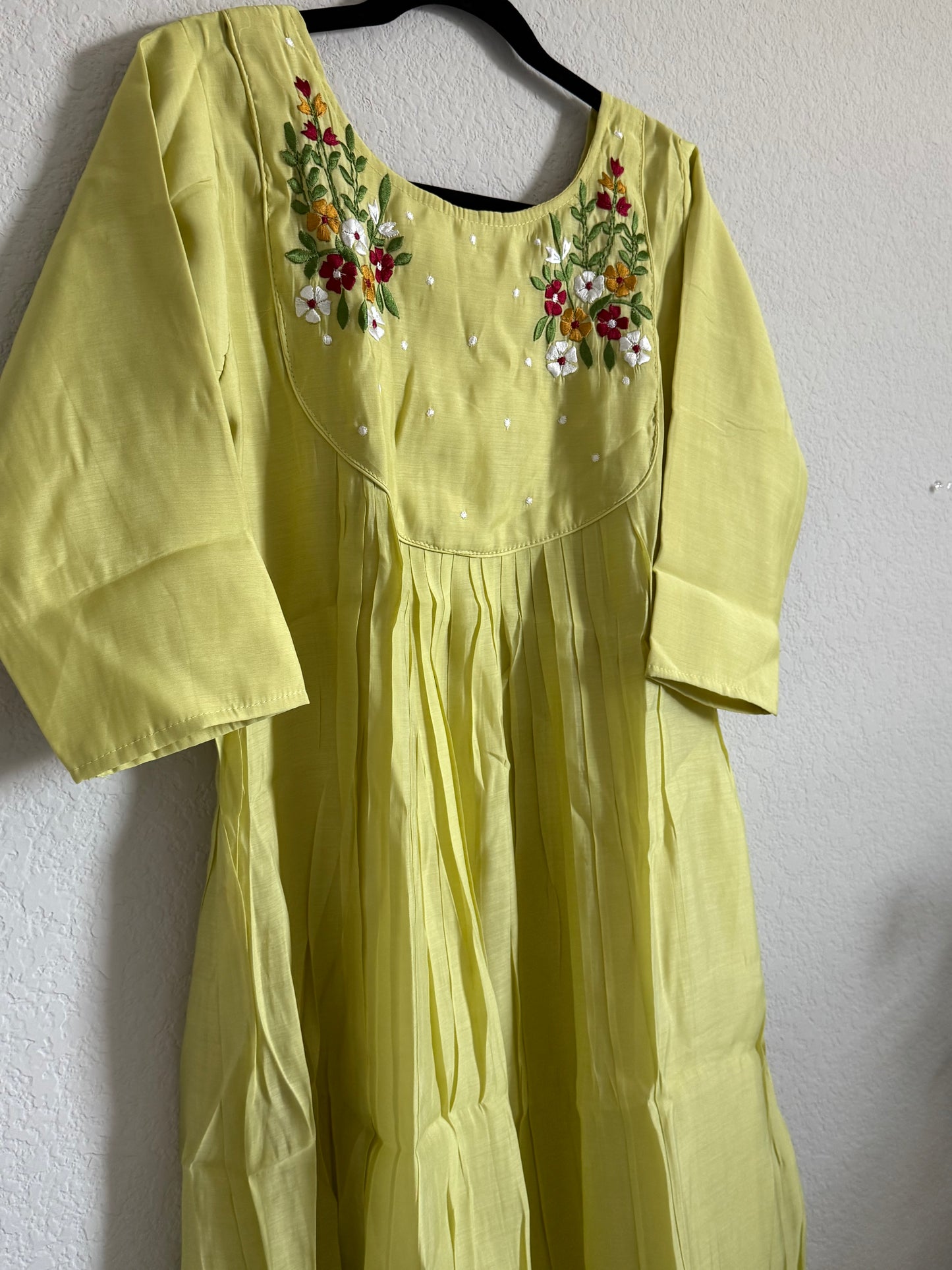 Parrot Green Mul Chanderi A-line Frock Kurti