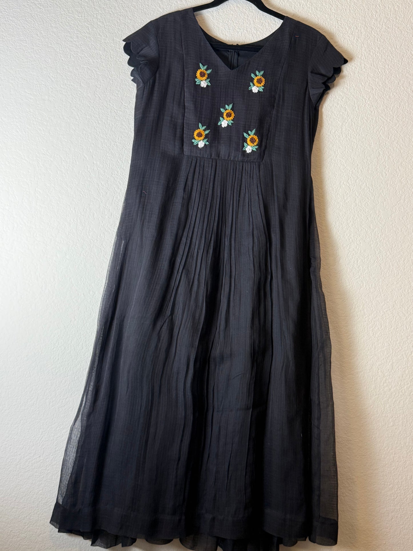 Black Kota Embroidered Dress with short scallop
