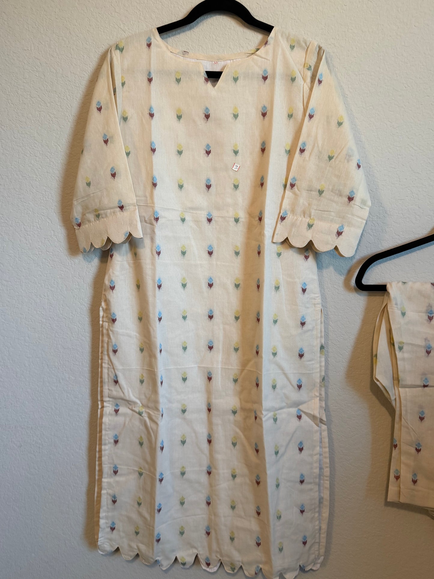 Half White Cotton Straight Cut Customized Coord Set