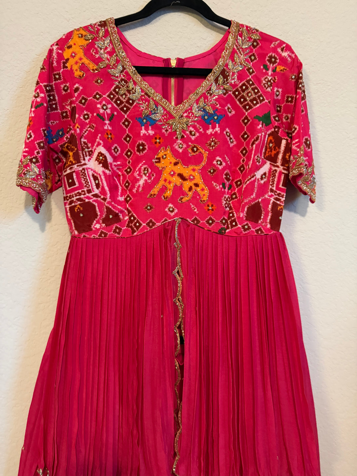 Pink Pure Patola Peplum Top with Skirt Set