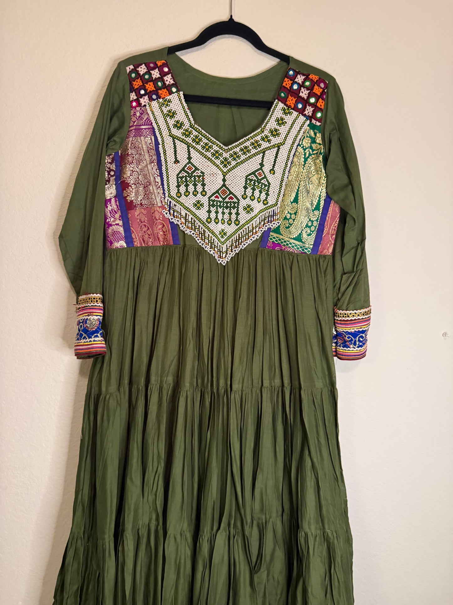 Green Handwork Heavy Flared Anarkali Long Dress
