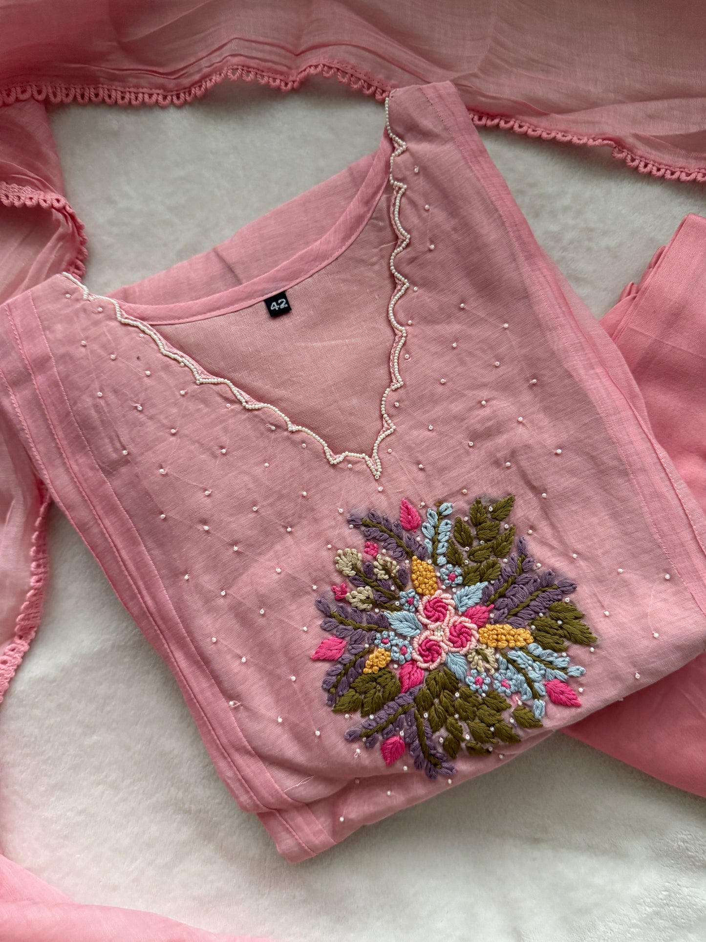 Pastel Pink Mul Chanderi Anarkali Kurti Set – Elegant Designer Ethnic Wear