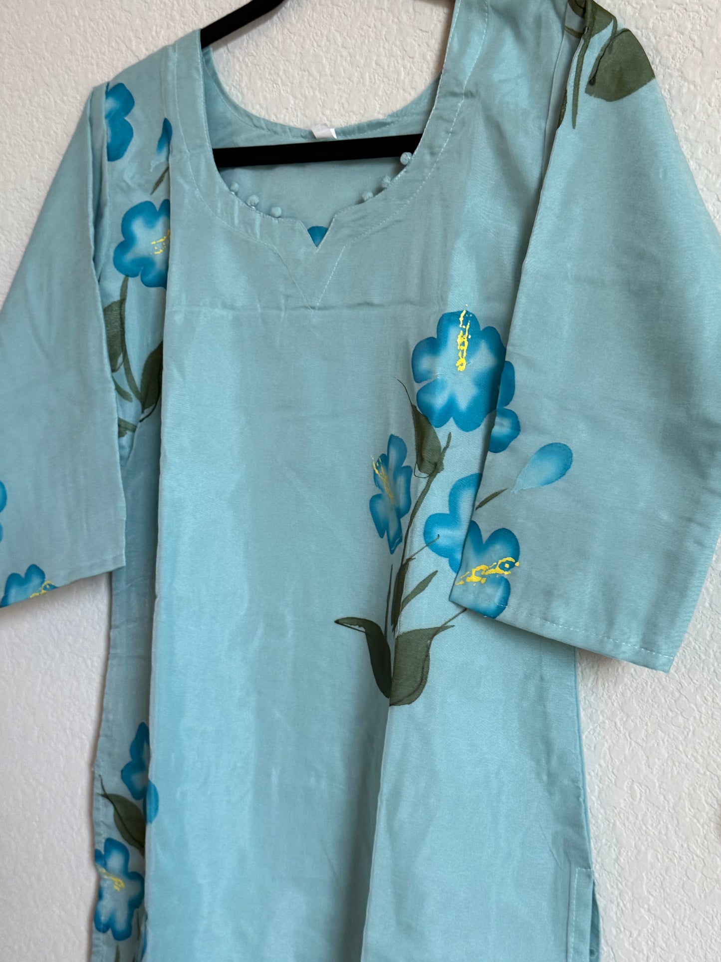 Blue Organza Handpainted Coord Set