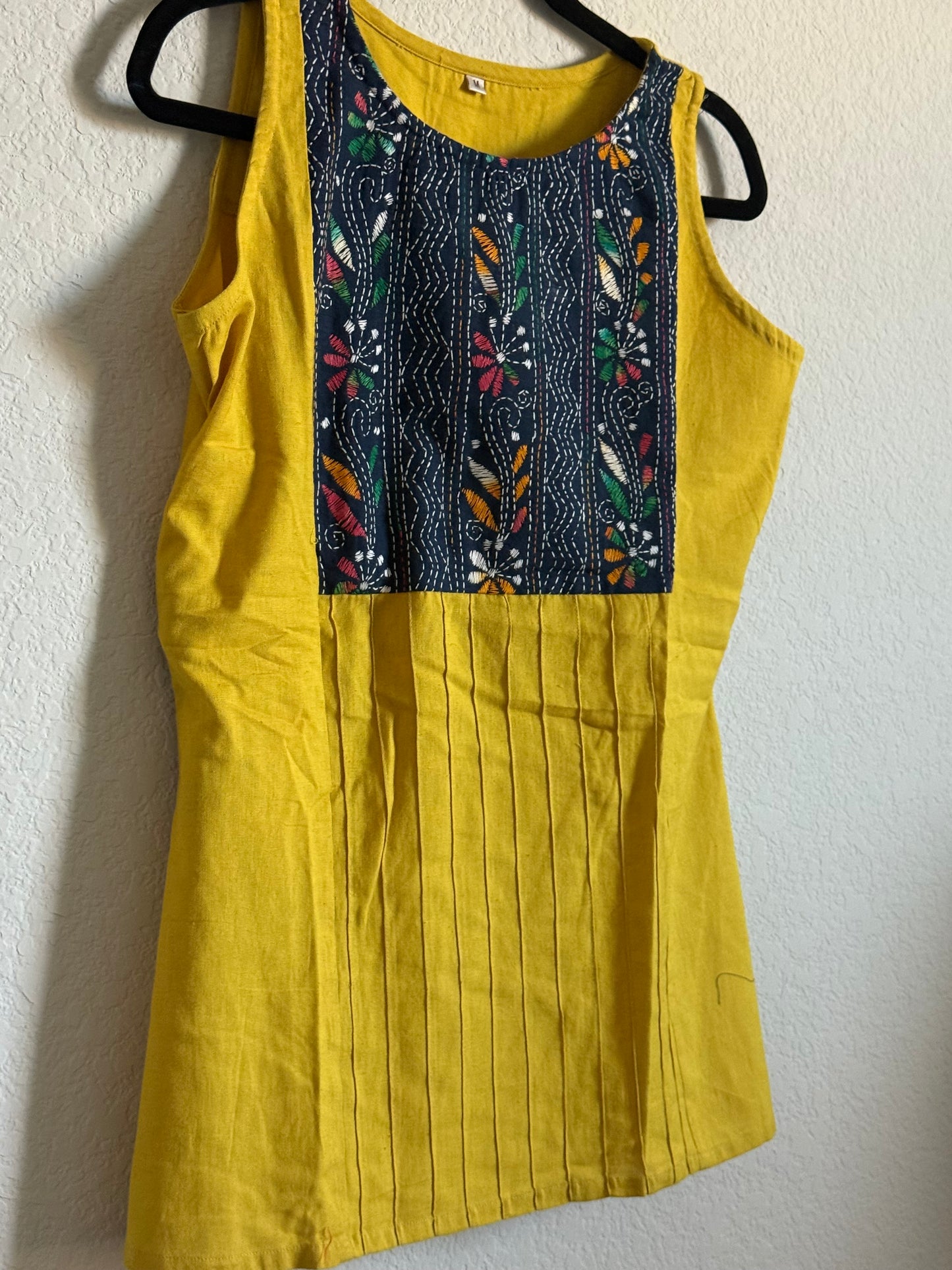 Yellow Cotton Sleeveless Short Top